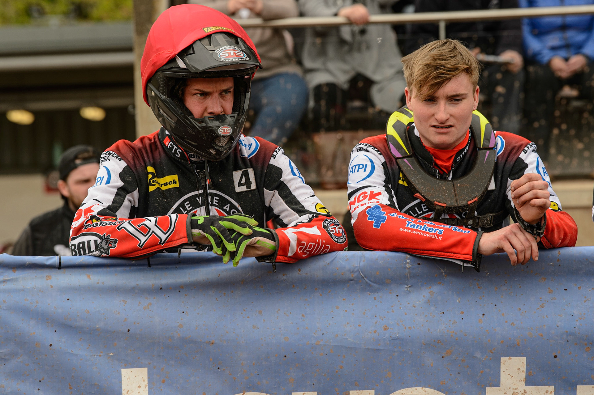 MANCHESTER, UK. MAY 2ND  Charles Wright  (left) with Tom Brennan  during the SGB Premiership match between Belle Vue Aces and Peterborough at the National Speedway Stadium, Manchester on Monday 2nd May 2022. (Credit: Ian Charles | MI News)