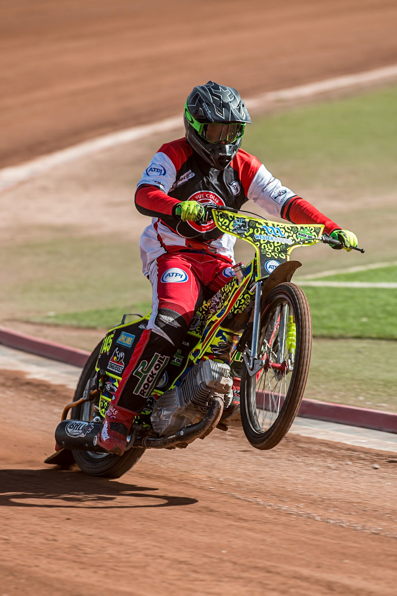 Will Cairns picks up some drive during the Belle Vue Aces Media Day at the National Speedway Stadium, Manchester on Wednesday 12th March 2025. (Photo: Ian Charles | MI News)