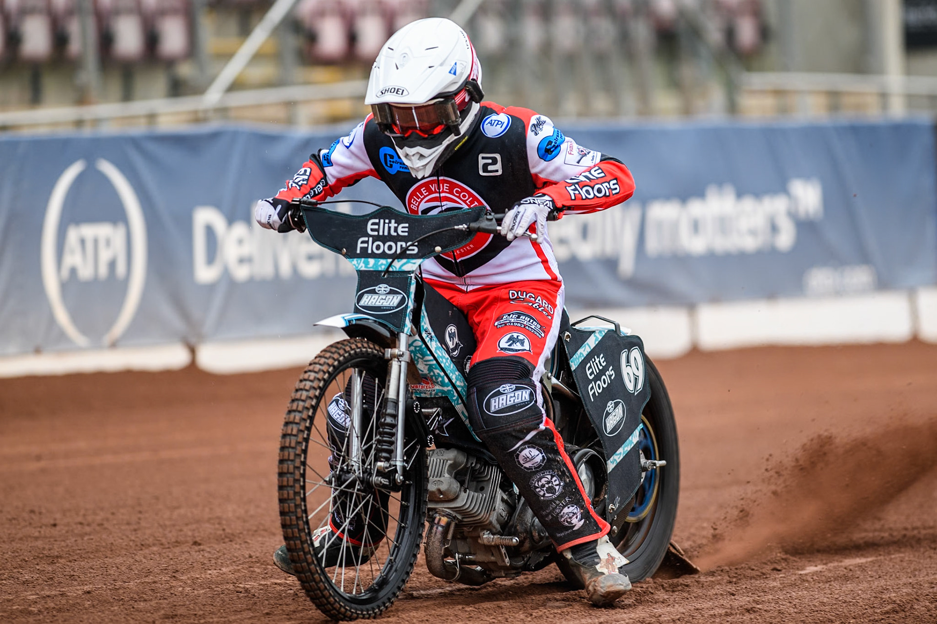 Belle Vue Colts' rider Chad Wirtzfeld  does a practice start during the Belle Vue Aces Media Day at the National Speedway Stadium, Manchester on Monday 11th March 2024. (Photo: Ian Charles | MI News)