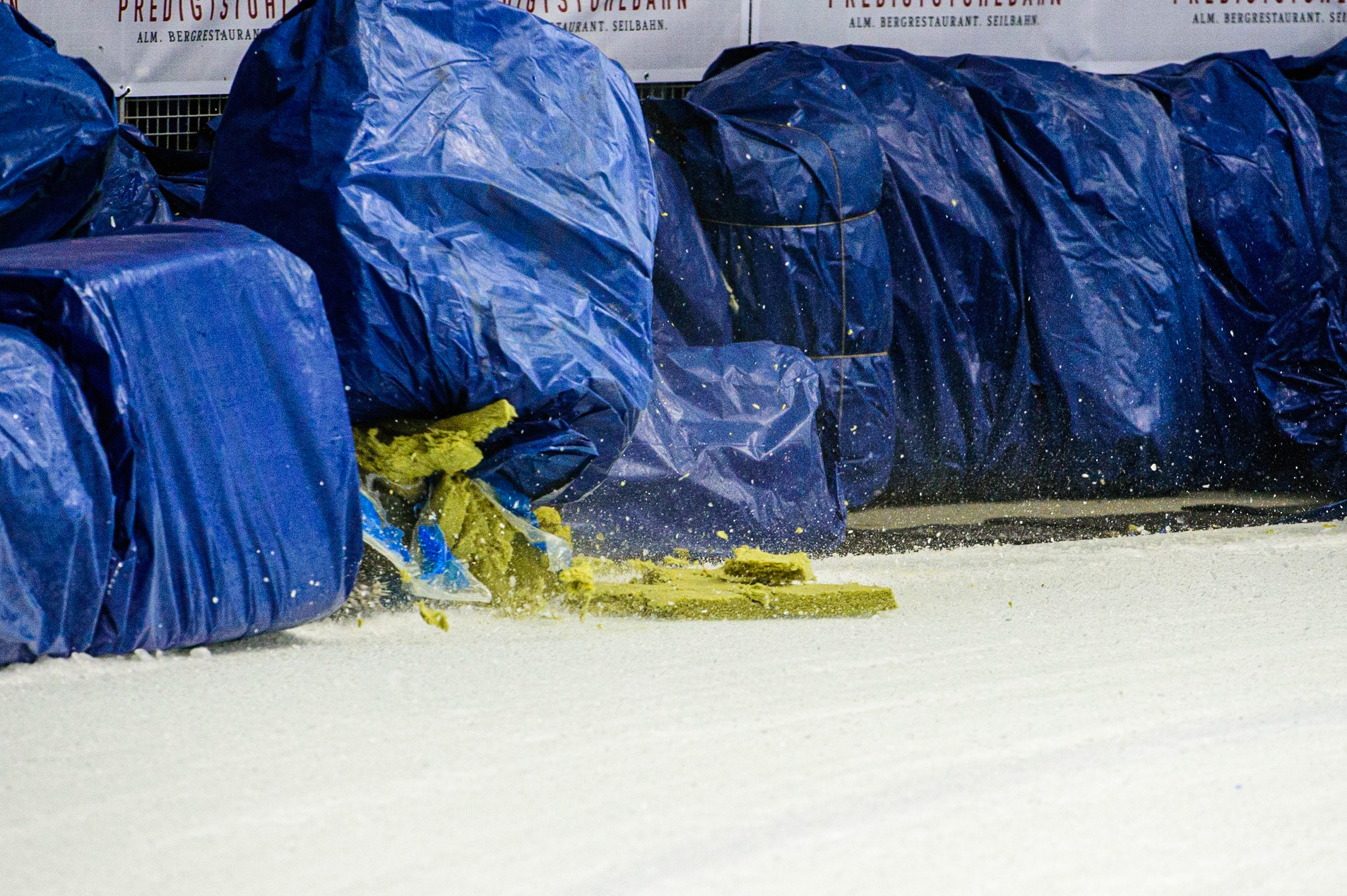 Per-Olof Serenius hits the bales during the Race of Legends at the Max-Aicher-Arena, Inzell on Friday 17th March 2023. (Photo: Ian Charles | MI News)