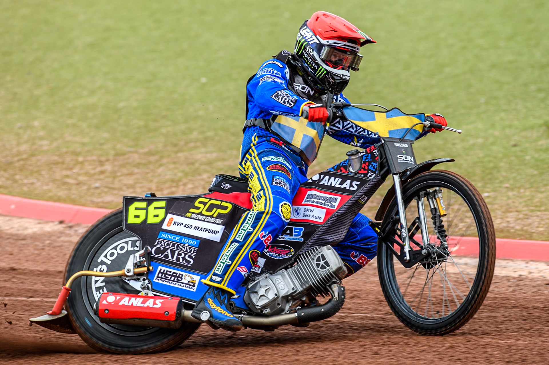 Fredrik Lindgren of Sweden practices during the Monster Energy FIM Speedway of Nations Semi-Final 1 at the National Speedway Stadium, Manchester on Tuesday 9th July 2024. (Photo: Ian Charles | MI News)