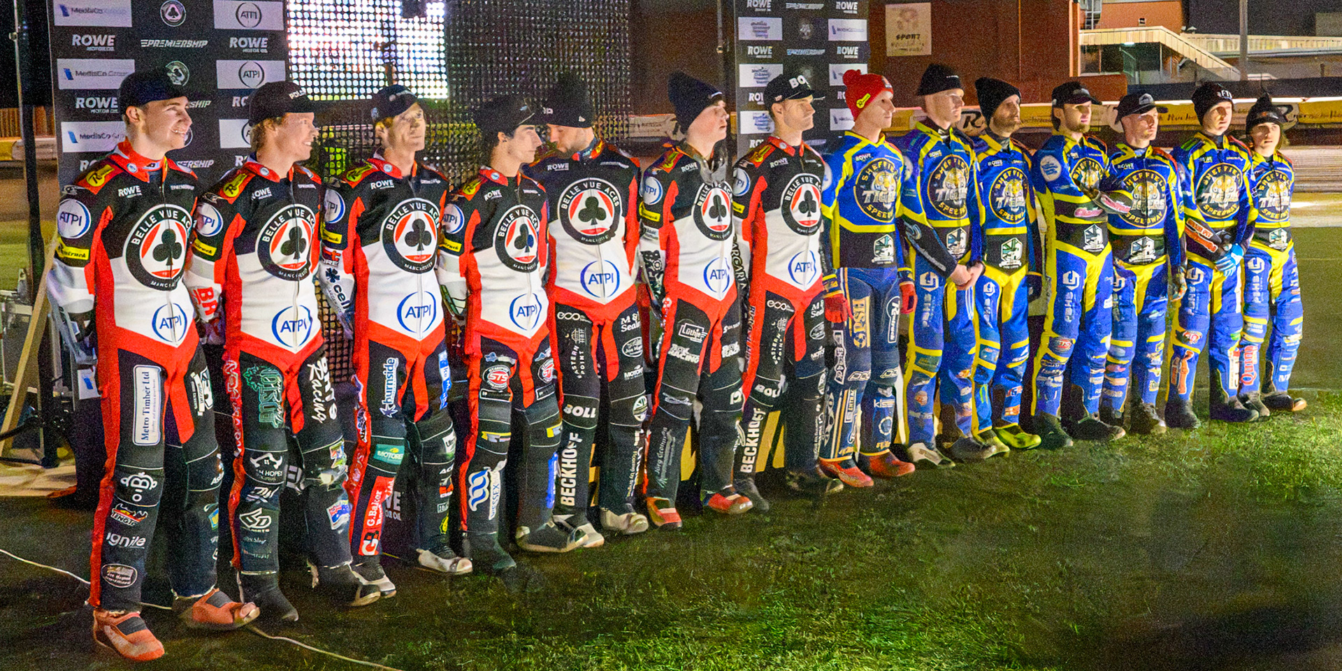 The teams live up before the meeting during the Rowe Motor Oil Premiership Grand Final 2nd Leg between Belle Vue Aces and Sheffield Tigers at the National Speedway Stadium, Manchester on Friday 16th October 2026. (Photo: Ian Charles | MI News)