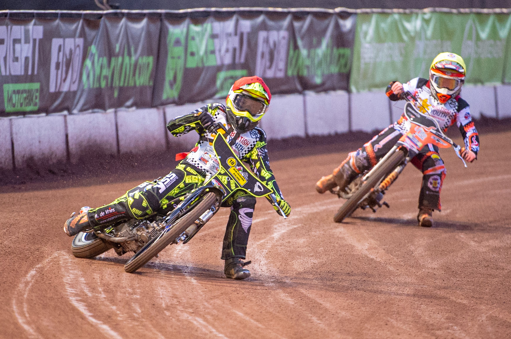 Photo: Ian CharlesAce Pijper (Red) leads Ben Trigger (Yellow) (125cc A Class)British Youth Speedway Championship (Round 5), National Speedway Stadium, Manchester Saturday  10  October  2020