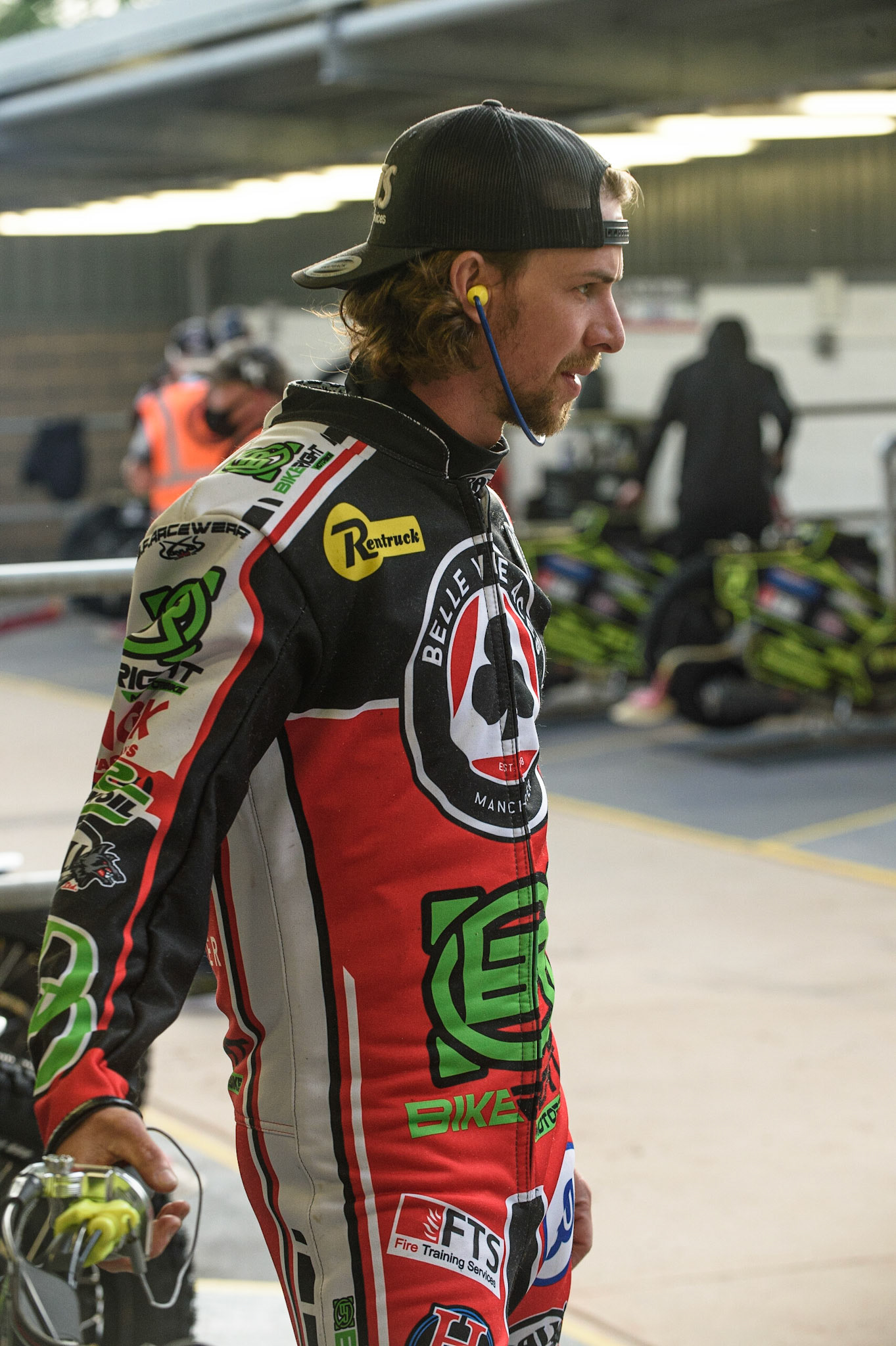 MANCHESTER, UK. JUNE 7TH   Belle Vue Bikeright Aces  rider Charles Wright warms up his machine during the SGB Premiership match between Belle Vue Aces and Ipswich Witches at the National Speedway Stadium, Manchester on Monday 7th June 2021. (Credit: Ian Charles | MI News)