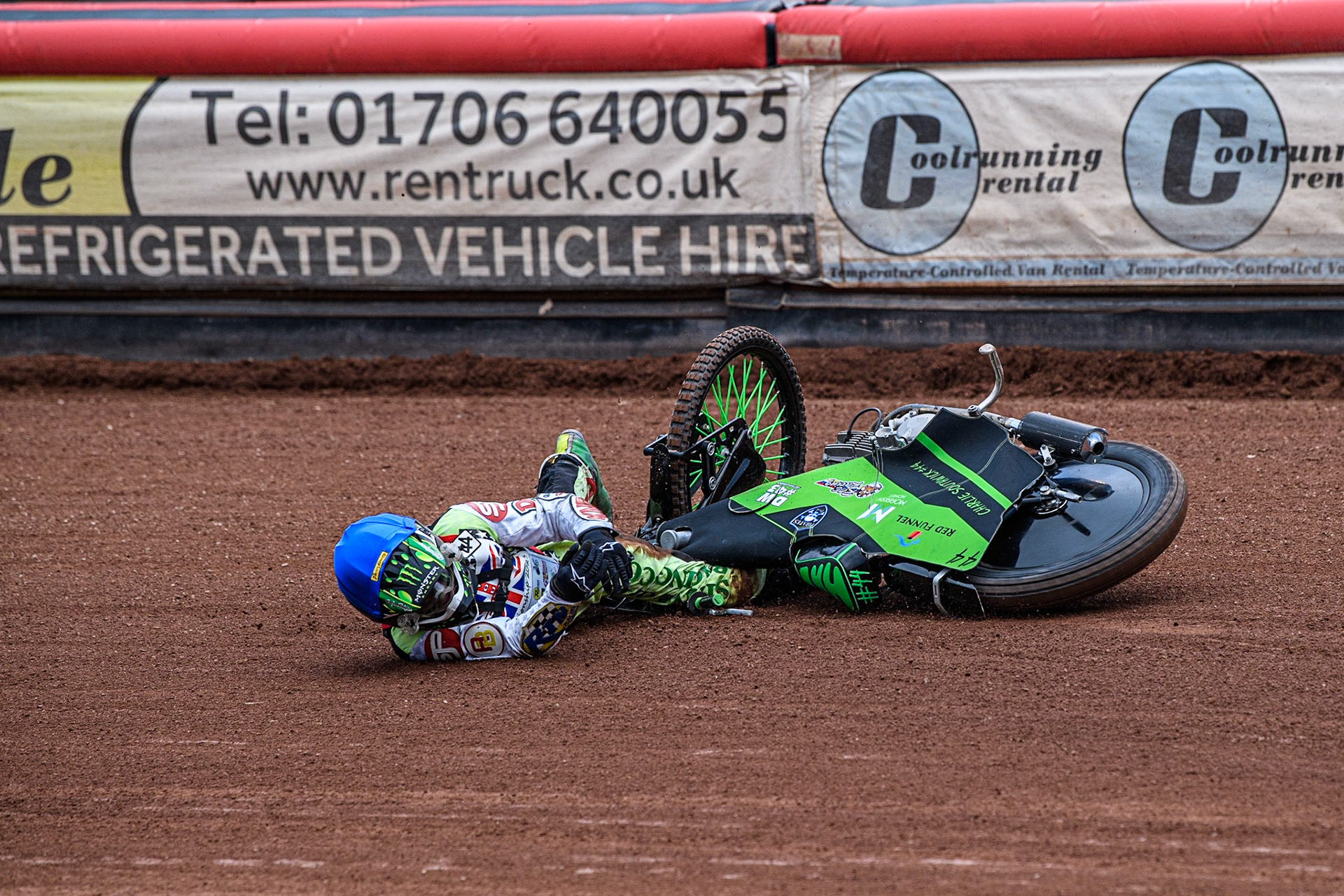 Charlie Southwick  falls during the British Youth Championships at the National Speedway Stadium, Manchester on Friday 12th May 2023. (Photo: Ian Charles | MI News)
