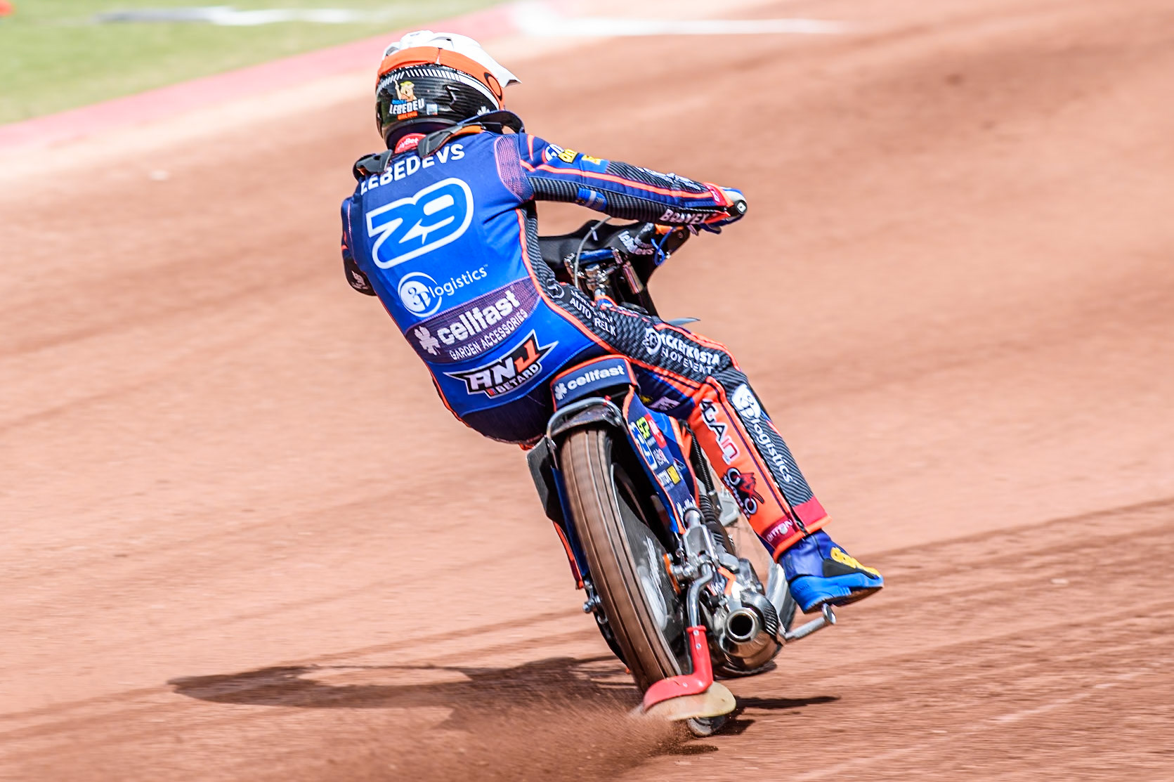 Andzejs Lebedevs (29) of Latvia in practice during the ATPI FIM Speedway Grand Prix Round 4 at the National Speedway Stadium, Manchester, on Friday 6th June 2025. (Photo: Ian Charles | MI News)