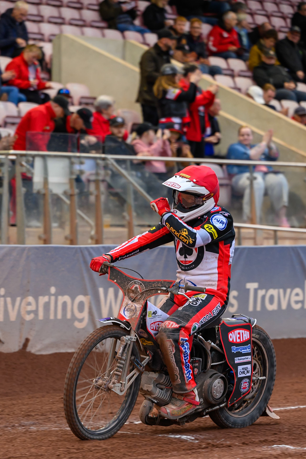 Peter Kildemand of Belle Vue Aces  waves to the fans after his final heat during the Rowe Motor Oil Premiership match between Belle Vue Aces and Leicester Lions at the National Speedway Stadium, Manchester on Monday 15th June 2026. (Photo: Ian Charles | MI News)