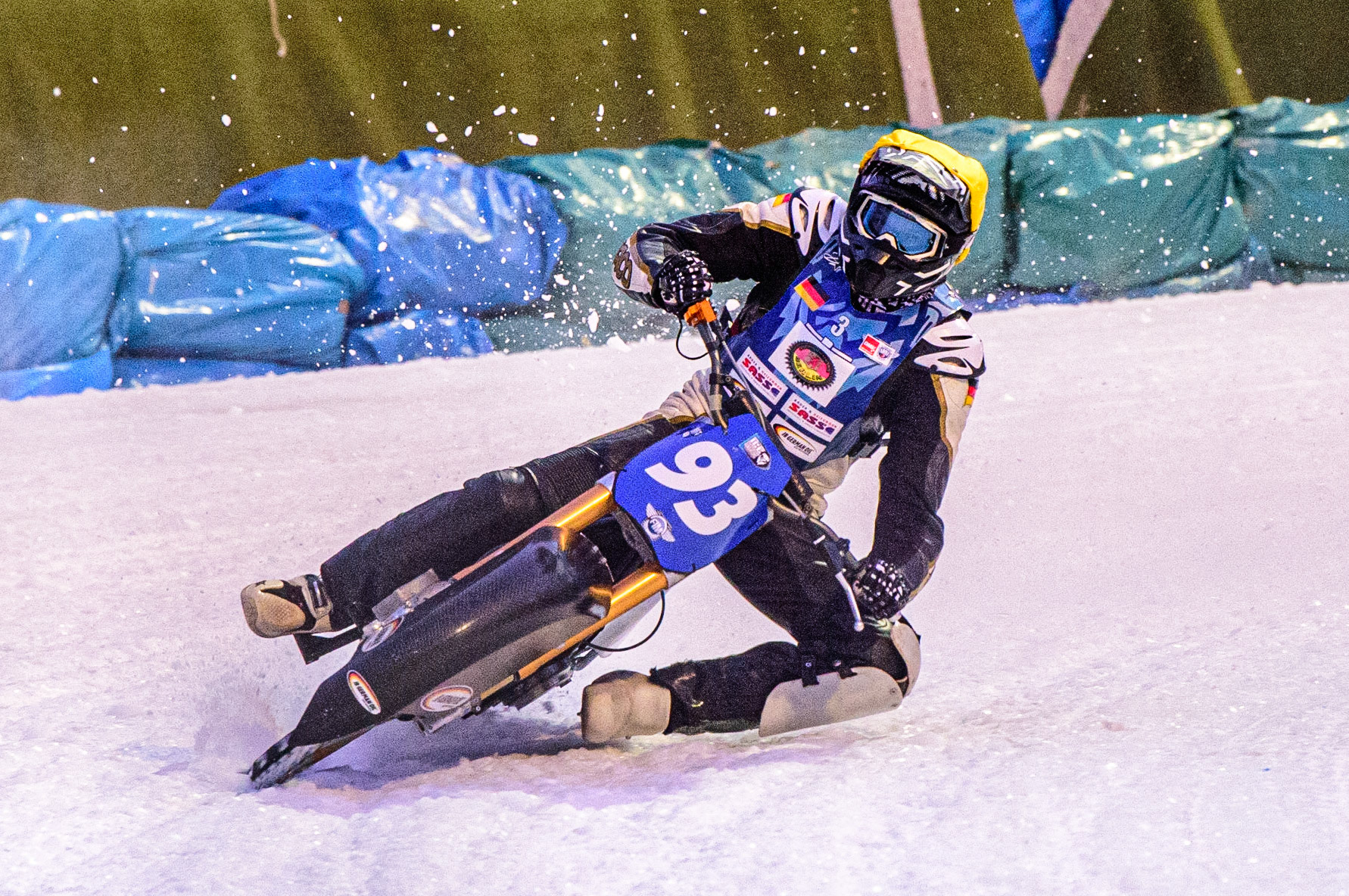 Franz Mayerbüchler in action during the German Individual Ice Speedway Championship at Horst-Dohm-Eisstadion, Berlin on Friday 3rd March 2023. (Photo: Ian Charles | MI News)