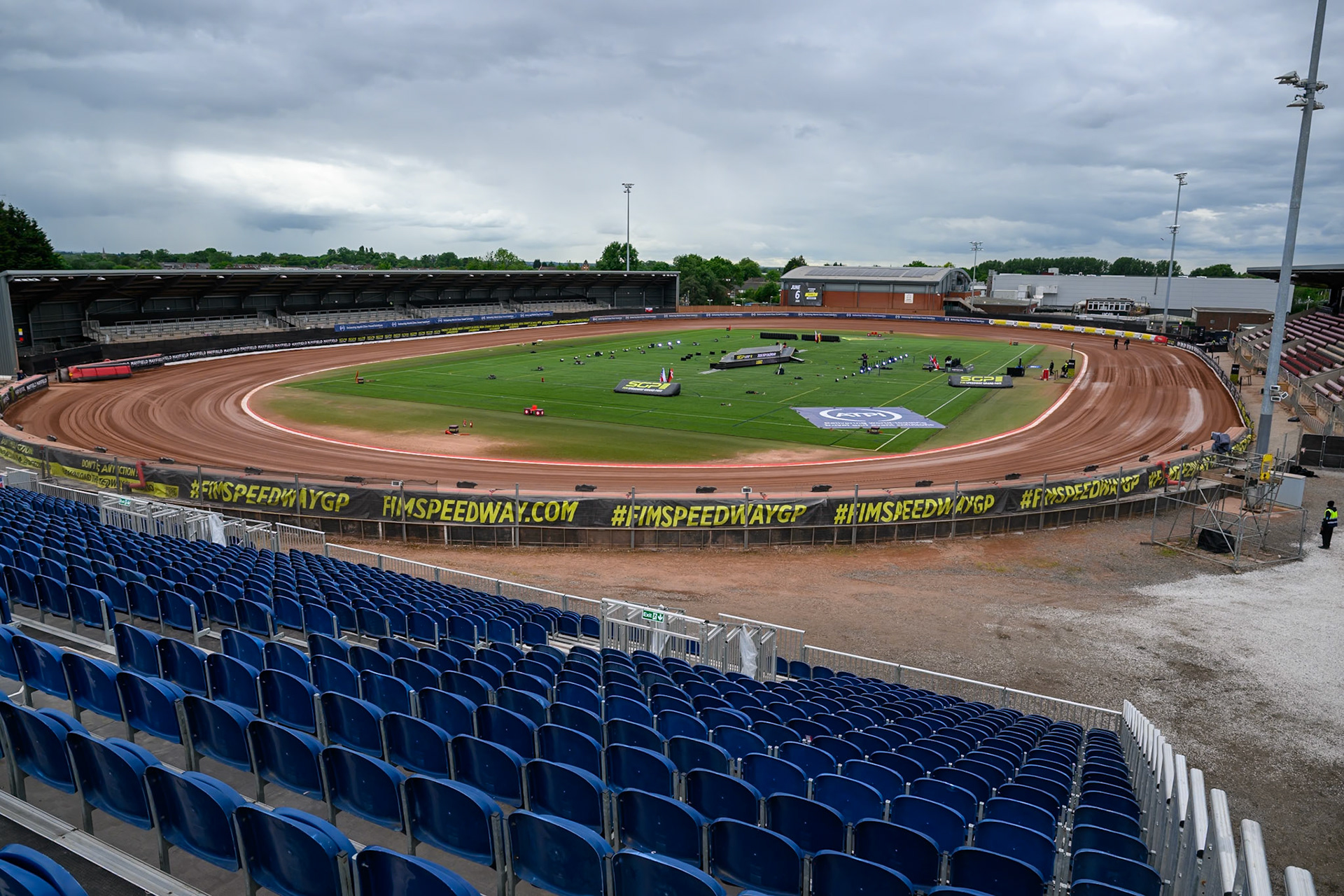 Overall view of The National Speedway Stadium from the back of the East Stand during the ATPI  FIM Speedway GP of Manchester at the National Speedway Stadium, Manchester on Saturday 6th June 2026. (Photo: Ian Charles | MI News)
