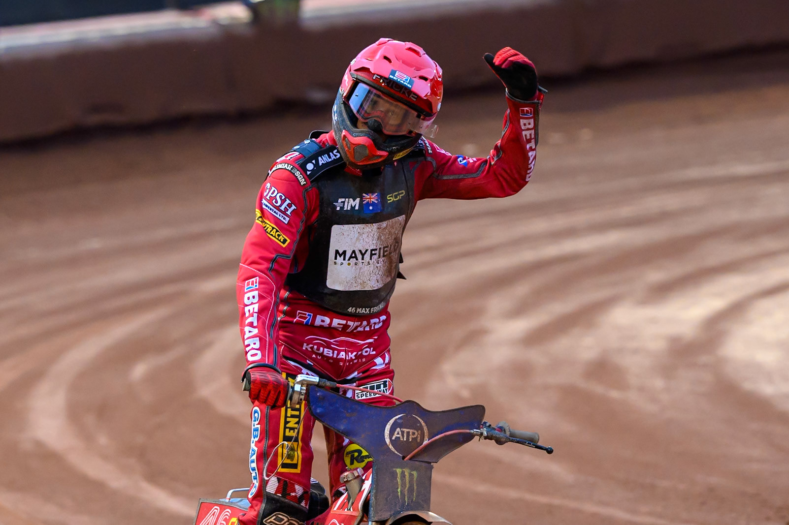 Max Fricke (46) of Australia Celebrates his win in the final during the ATPI  FIM Speedway GP of Manchester at the National Speedway Stadium, Manchester on Friday 5th June 2026. (Photo: Ian Charles | MI News)