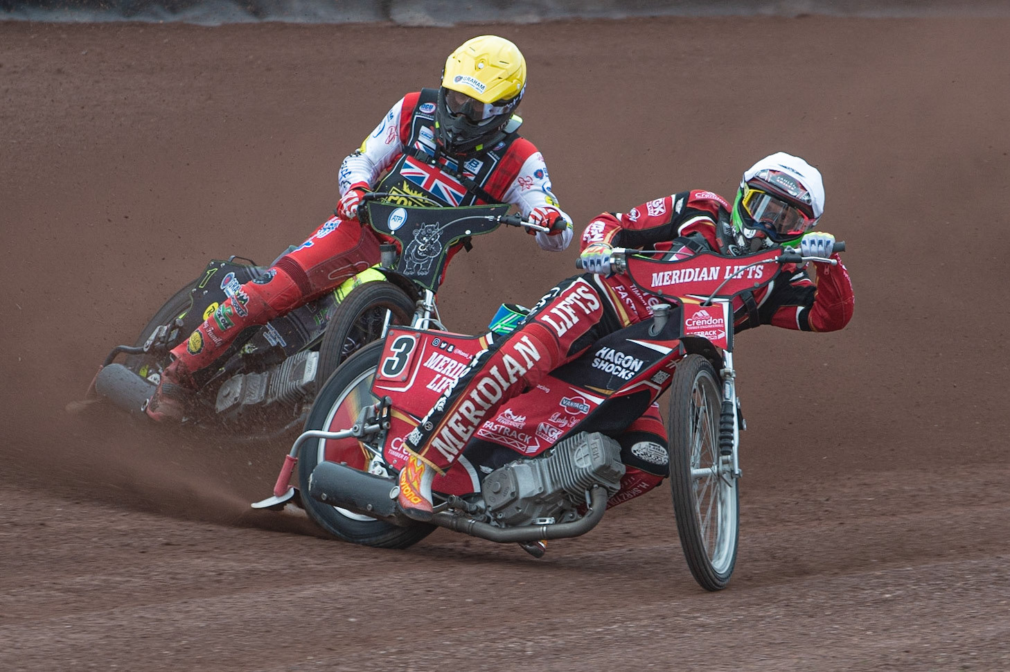 Photo by Ian Charles:

Hans Andersen (White) leads Craig Cook (Yellow) 

FIM Speedway Grand Prix World Championship - Qualifying Round 1, Peugeot Ashfield Stadium, Glasgow, 8 June 2019