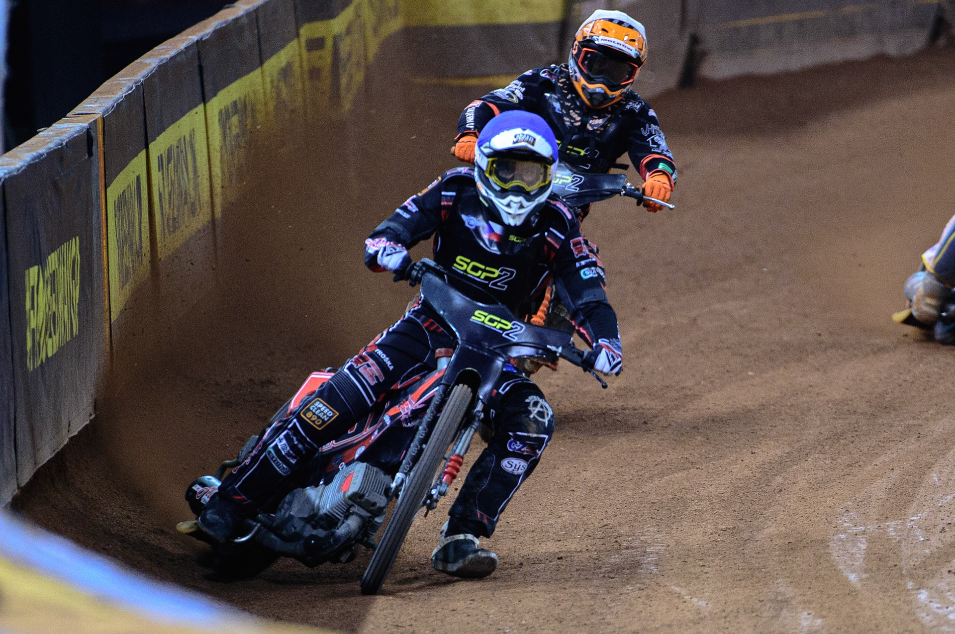 Jan Kvech (Czech Republic)  (Blue) leads Kevin Juhl Pedersen (Denmark)  (White) during the FIM  Speedway Grand Prix  2 of Great Britain at the Principality Stadium, Cardiff on Sunday 14th August 2022. (Credit: Ian Charles | MI News)