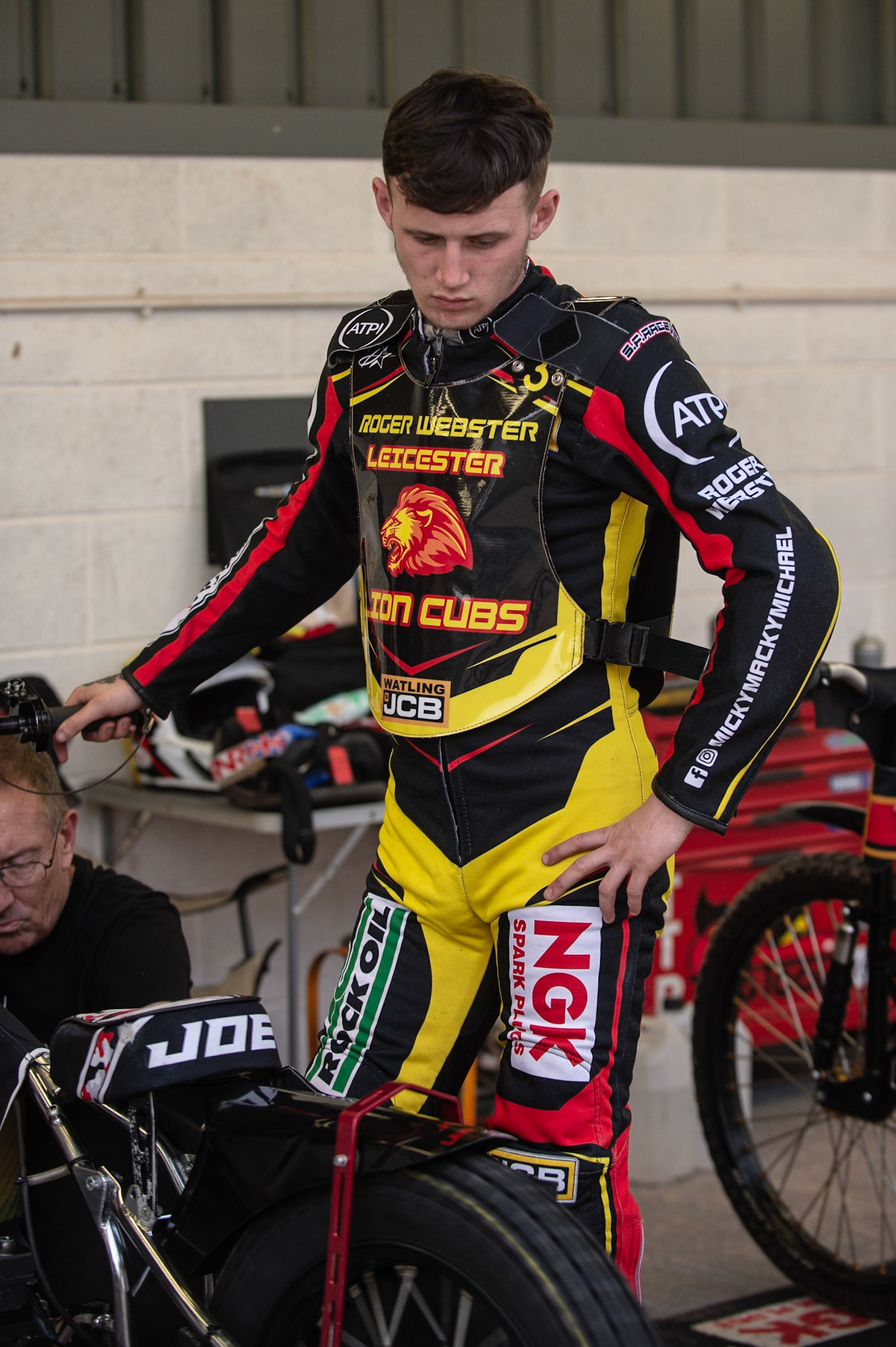 Photo: Ian Charles

Joe Lawlor warms up his bike

Belle Vue Colts v Leicester Cubs, SGB National League, Belle Vue National Speedway Stadium, Manchester, Thursday 8  August  2019