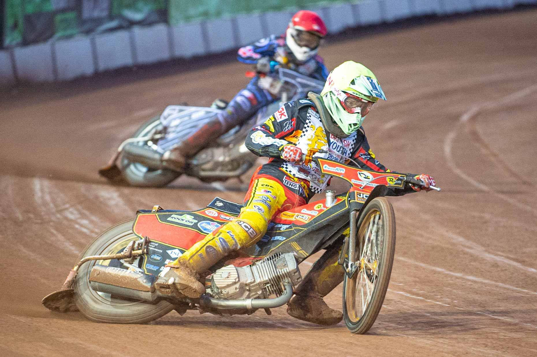 Photo: Ian CharlesJoe Thompson (Yellow) leads Sam McGurk (Red) (500cc A Class)British Youth Speedway Championship (Round 5), National Speedway Stadium, Manchester Saturday  10  October  2020