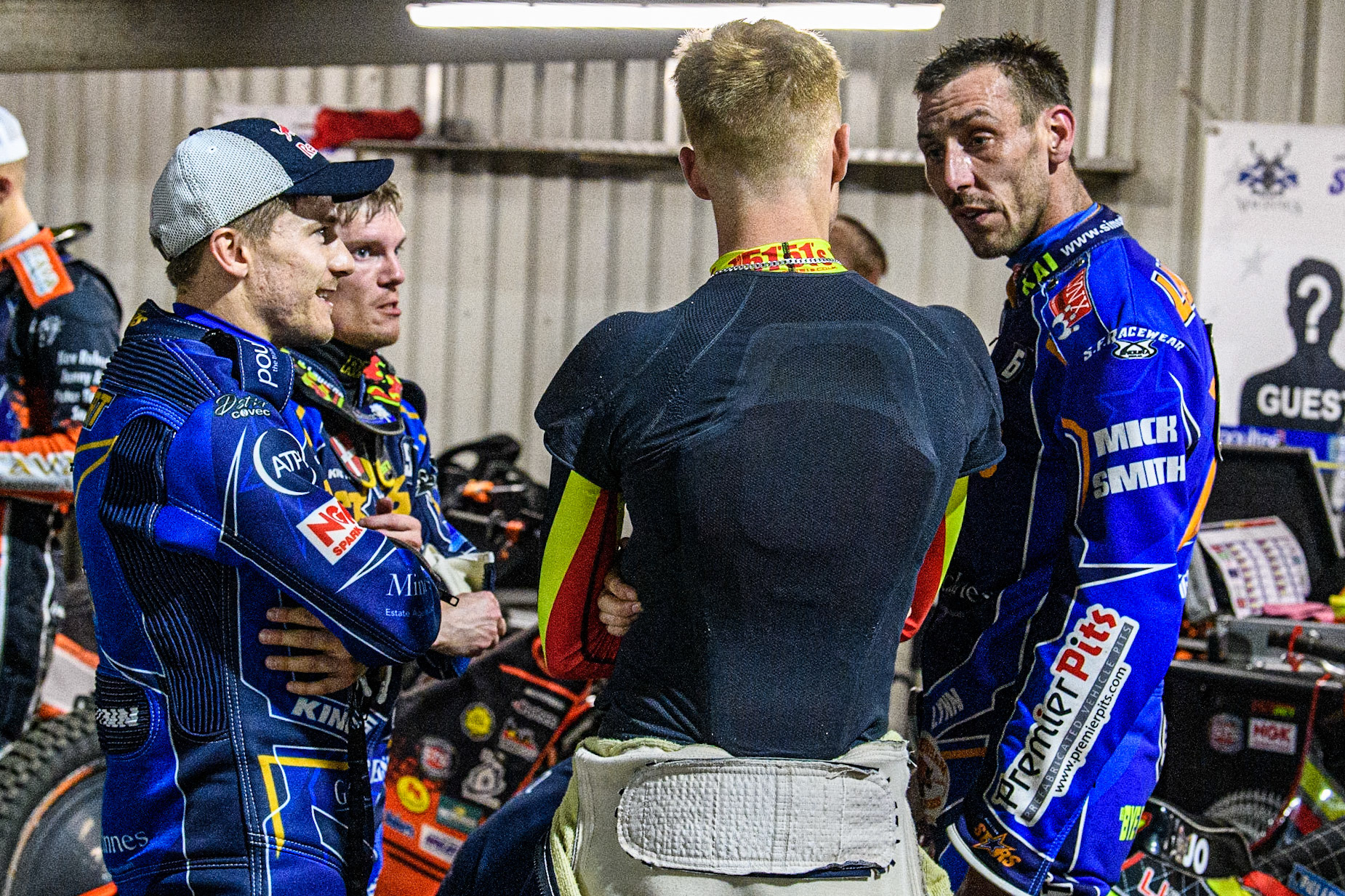 King’s Lynn MacInnes Stars team meeting during the Sports Insure Premiership match between King's Lynn Stars and Belle Vue Aces at the Adrian Flux Arena, King's Lynn on Thursday 24th August 2023. (Photo: Ian Charles | MI News)