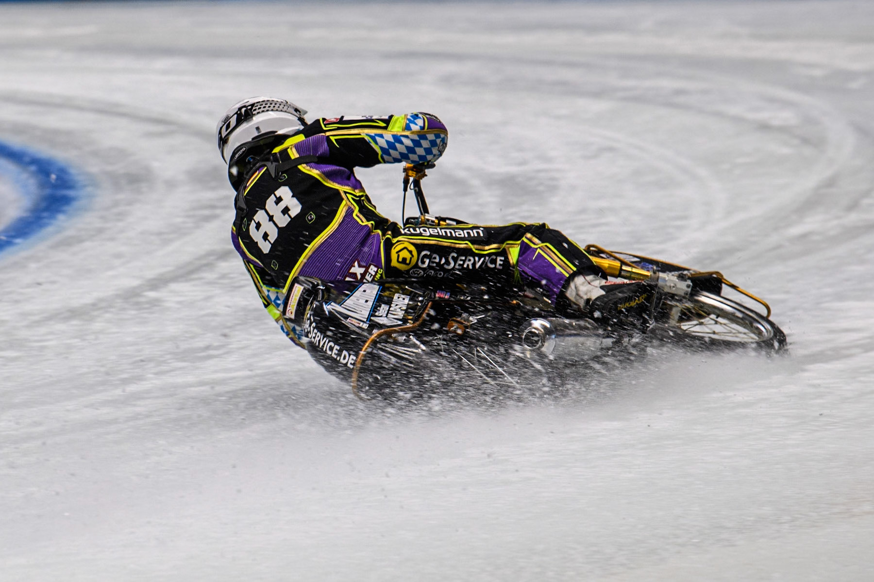 Max Niedermaier  (88) of Germany in action during practice for  the Ice Speedway Gladiators World Championship Finals 1 &amp; 2 at Max-Aicher-Arena, Inzell on Friday 14th March 2025. (Photo: Ian Charles | MI News)