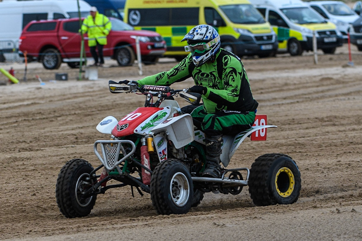 Duncan Elliot (10) in action  during the Fylde ACU British Sand Racing Masters Championship at  St Annes on Sea, Lancashire on Sunday 30th July 2023. (Photo: Ian Charles | MI News)