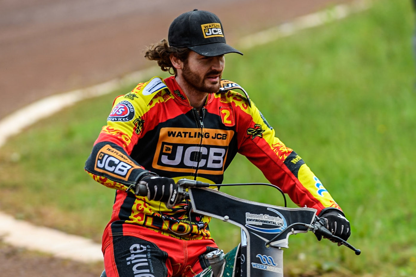 Leicester Lions' Richard Lawson on the parade lap during the Rowe Motor Oil Premiership match between Leicester Lions and Belle Vue Aces at the Pidcock Motorcycles Arena, Leicester on Thursday 25th July 2024. (Photo: Ian Charles | MI News)