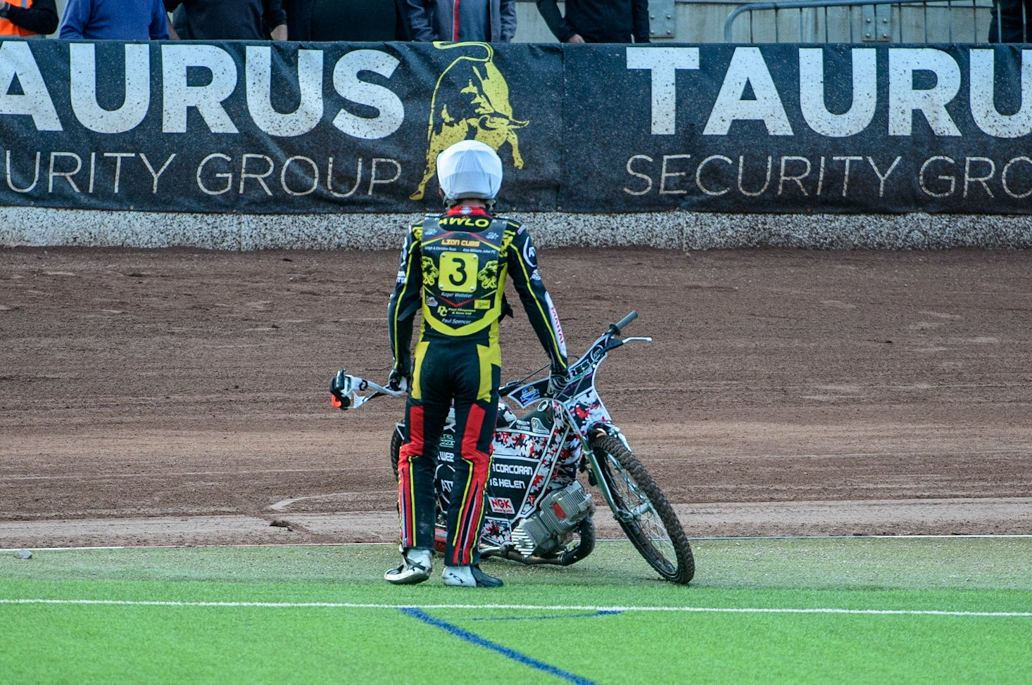 MANCHESTER, UK. JULY 29TH  Joe Lawlor  after shedding a chain at the start of the re-run of heat 3  during the National Development League match between Belle Vue Colts and Leicester Lion Cubs at the National Speedway Stadium, Manchester on Thursday 29th July 2021. (Credit: Ian Charles | MI News)