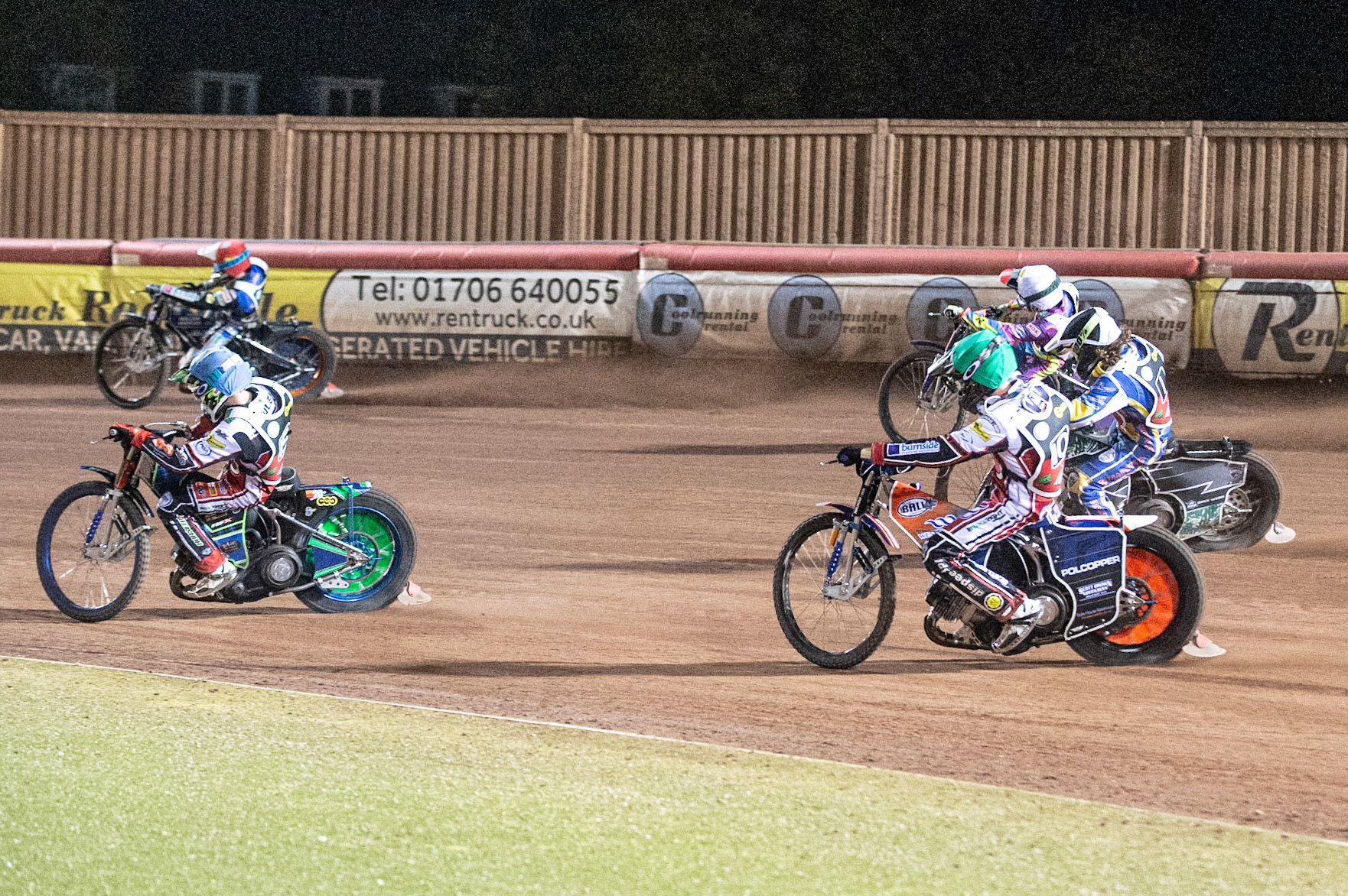 Photo: Ian CharlesJason Doyle (Red) leads Dan Bewley (Blue) Brady Kurtz (Green), Richard Lawson (Black/White) and Rory Schlein (White)Peter Craven Memorial Trophy, National Speedway Stadium, Manchester Thursday  22  October  2020