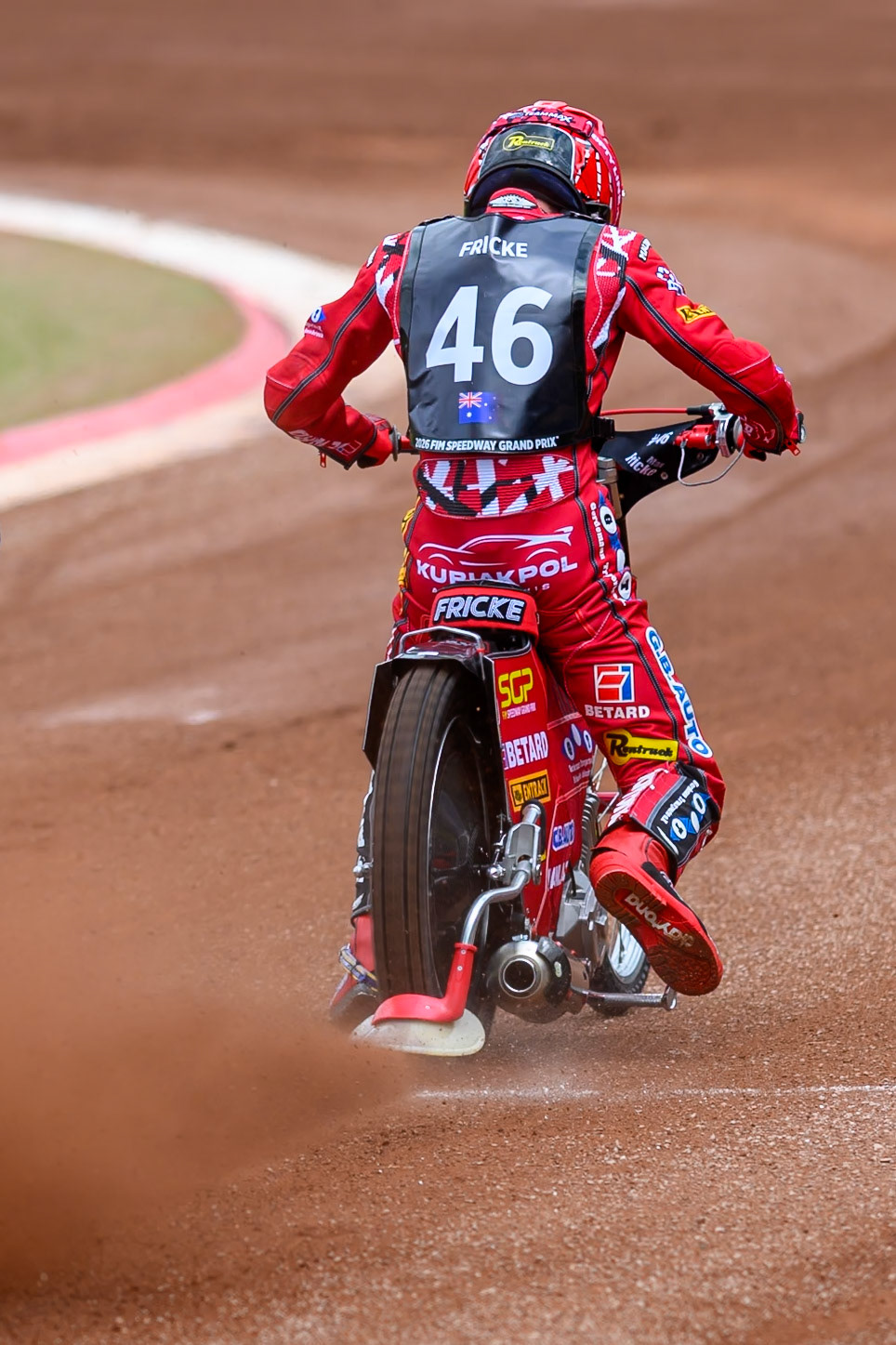 Max Fricke (46) of Australia does a practice start during practice for   the ATPI  FIM Speedway GP of Manchester at the National Speedway Stadium, Manchester on Friday 5th June 2026. (Photo: Ian Charles | MI News)
