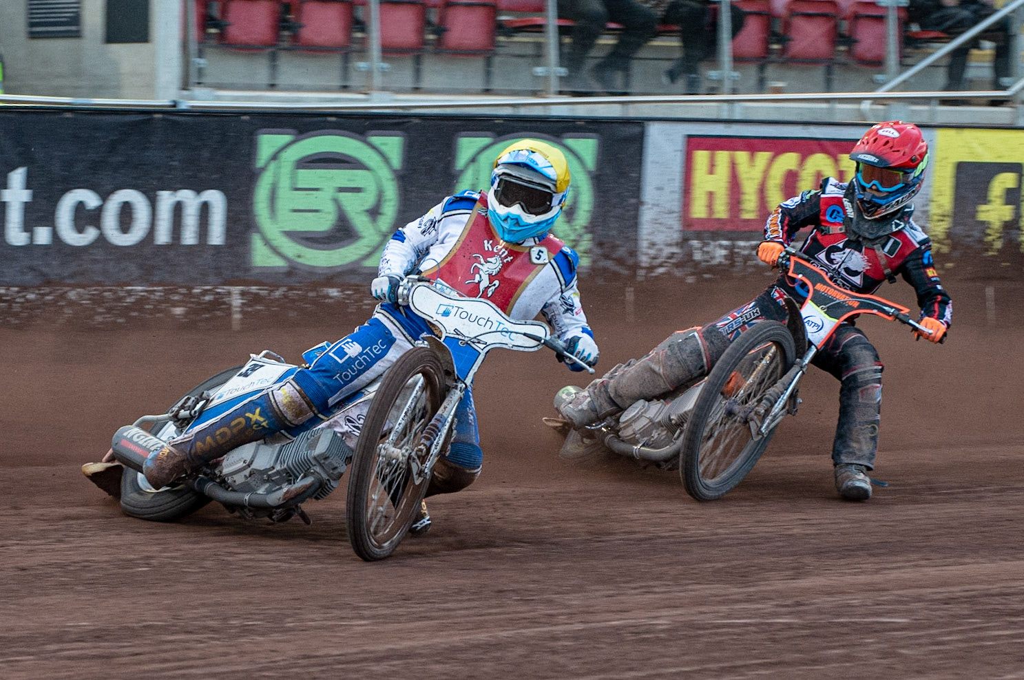 Photo: Ian Charles

Rob Ledwith (Yellow) leads Jordan Palin  (Red)

Belle Vue Colts v Kent Kings, SGB National League KO Cup Quarter Final 1st Leg, Belle Vue National Speedway Stadium, Manchester, Thursday 20  June  2019