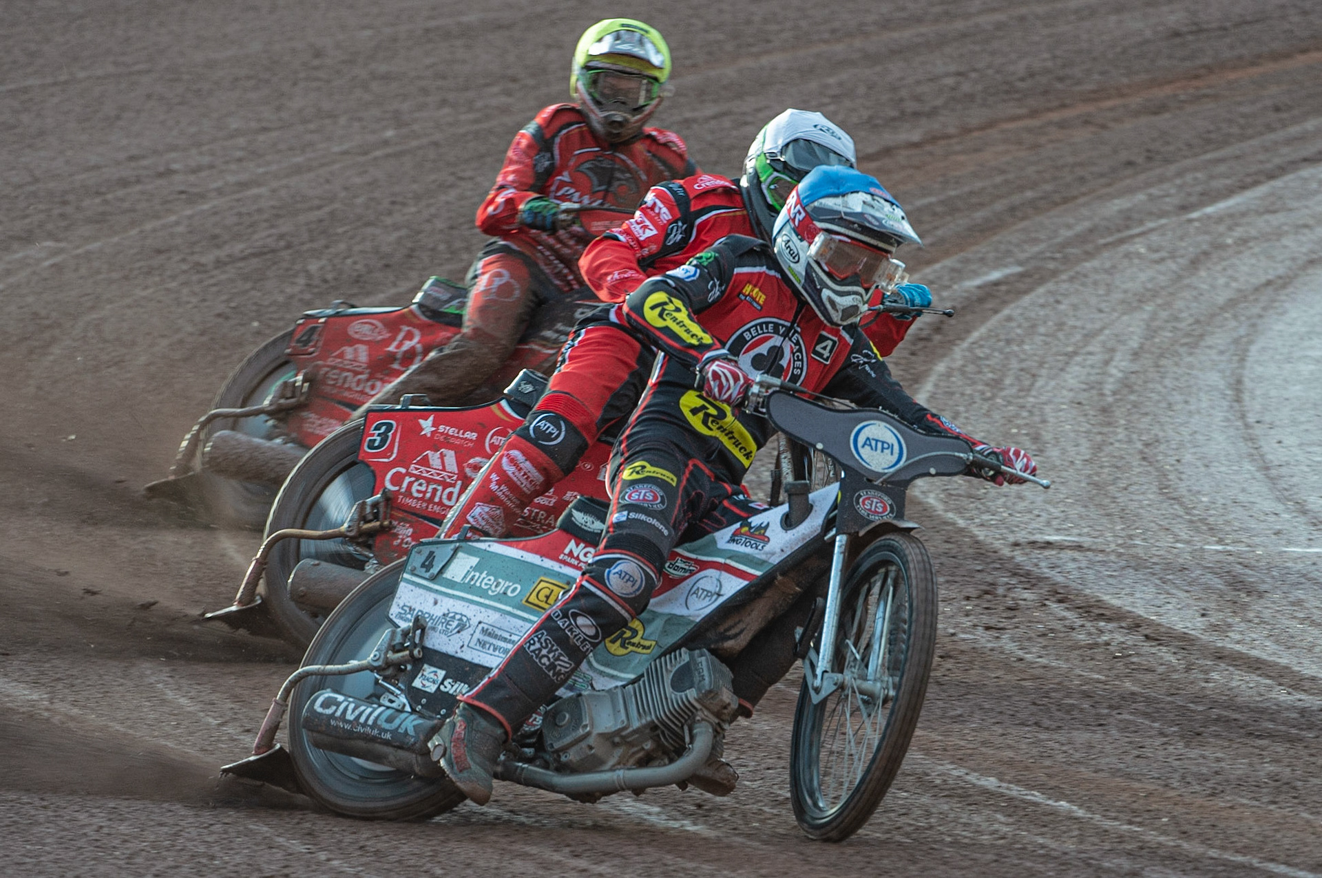 Photo by Ian Charles:

Steve Worrall  (Blue) leads Scott Nicholls  (White) and Charles Wright  (Yellow)

Belle Vue Aces v Peterborough Panthers, British Speedway Premiership, National Speedway Stadium, Manchester, Thursday, 13, June, 2019