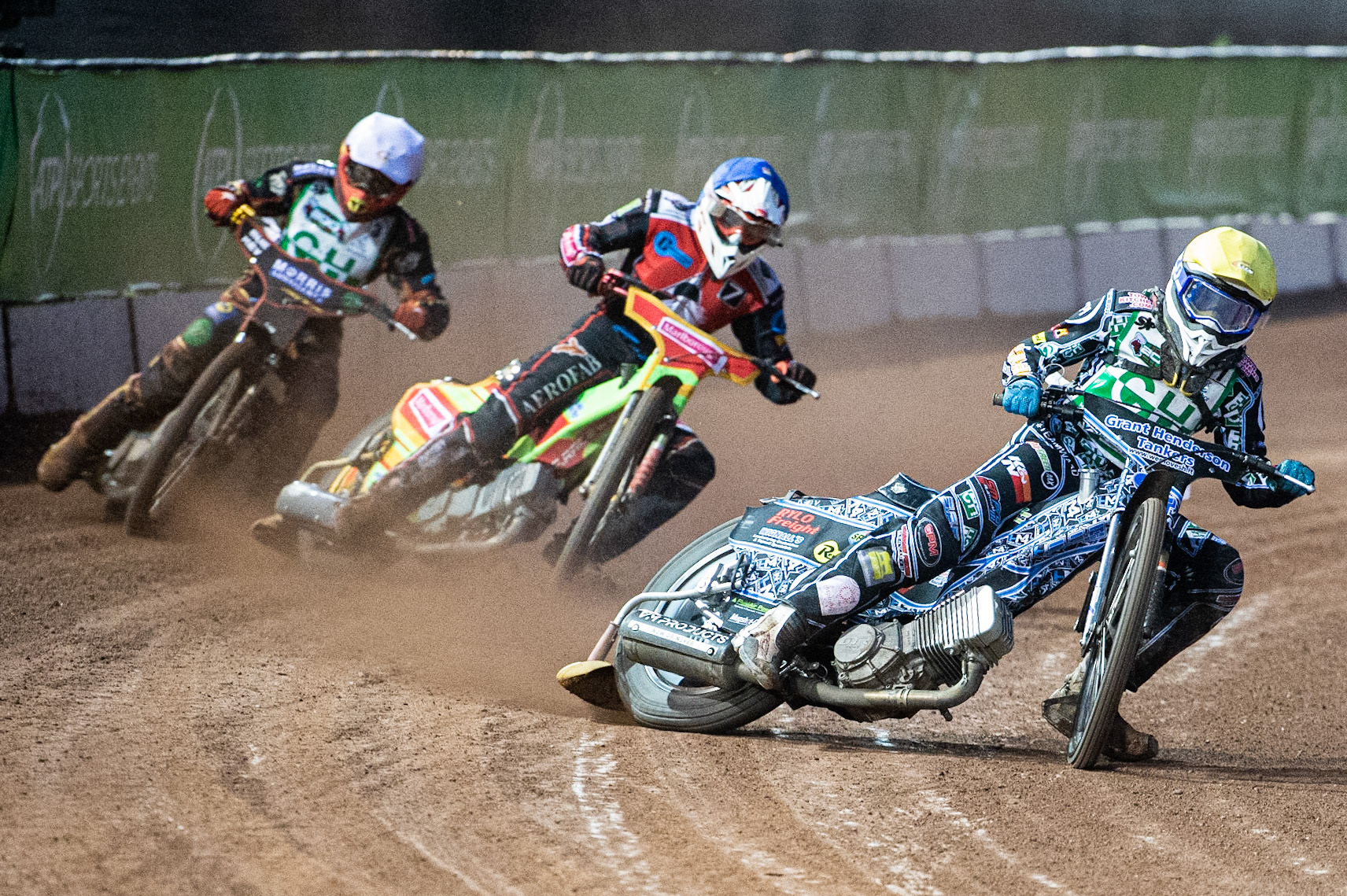 Photo: Ian Charles

Harry McGurk  (Yellow) leads Ben Woodhull  (Blue) and Luke Harris (White)

Belle Vue Colts v Cradley Heathens, SGB National League, Belle Vue National Speedway Stadium, Manchester, Thursday 29  August  2019