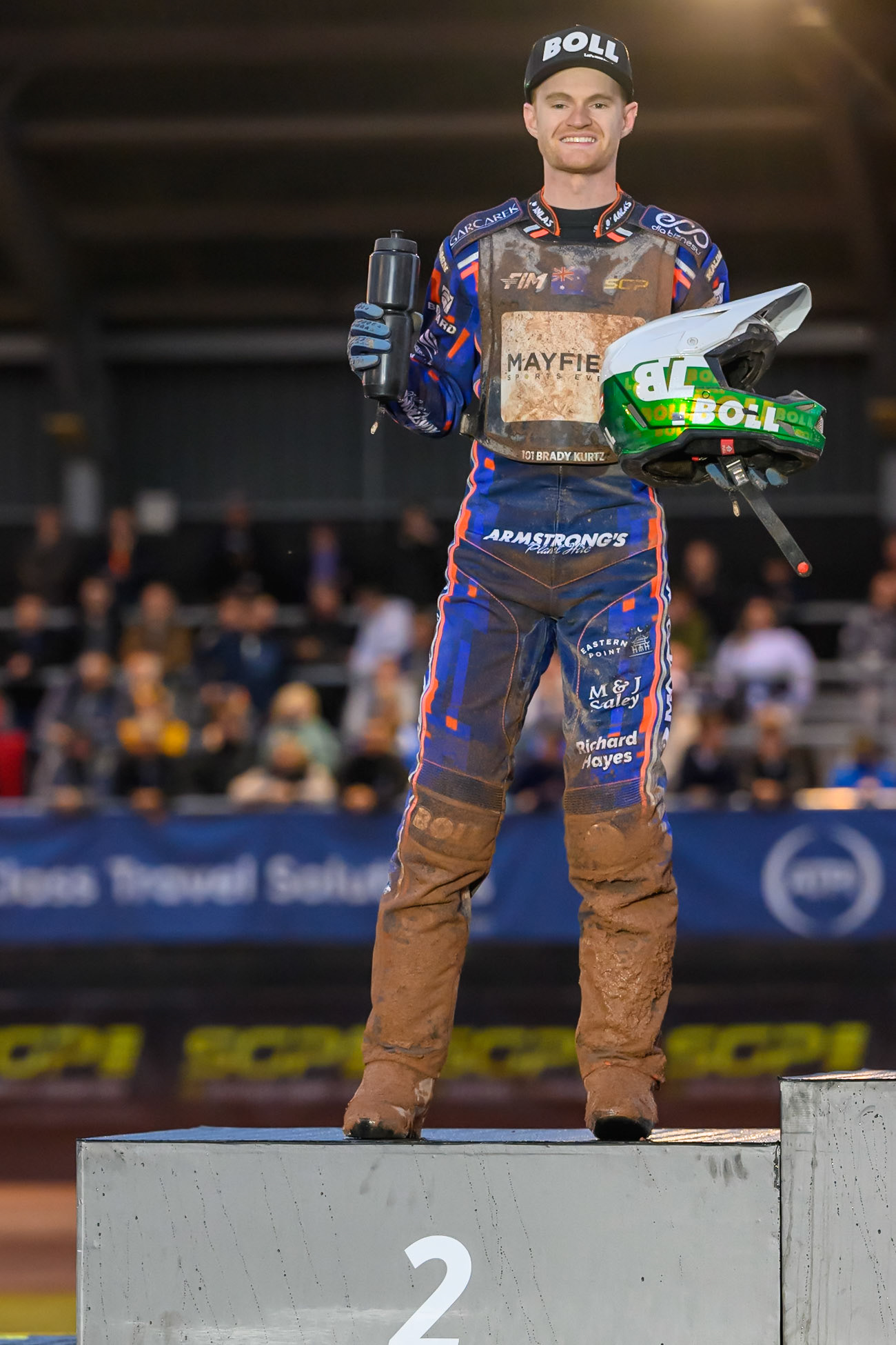 Brady Kurtz (101) of Australia  in second place during the ATPI  FIM Speedway GP of Manchester at the National Speedway Stadium, Manchester on Friday 5th June 2026. (Photo: Ian Charles | MI News)