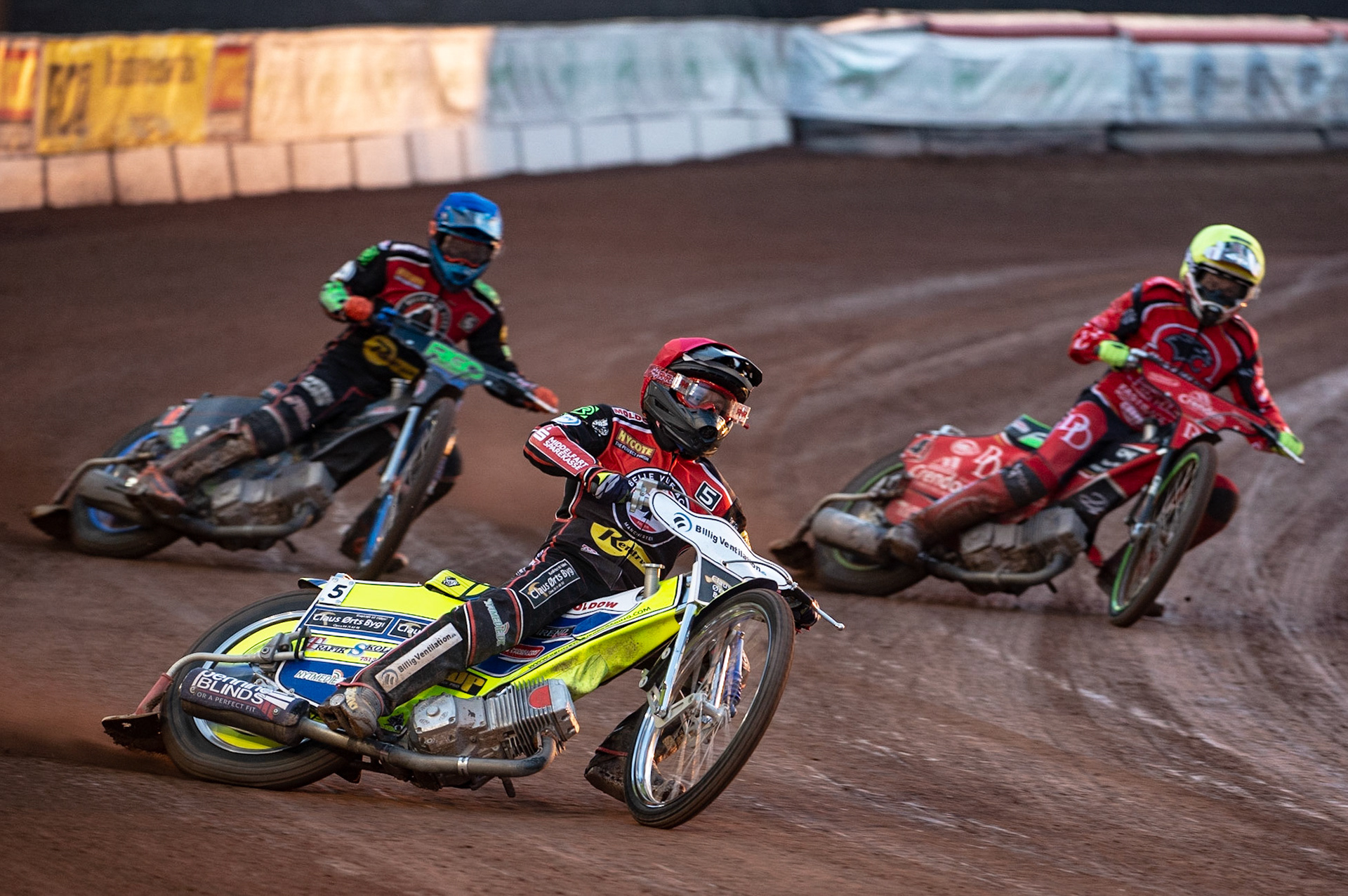 Photo by Ian Charles:

Kenneth Bjerre  (Red) leads Dimitri Berge  (Blue) and Charles Wright  (Yellow)

Belle Vue Aces v Peterborough Panthers, British Speedway Premiership, National Speedway Stadium, Manchester, Monday, 29, April, 2019