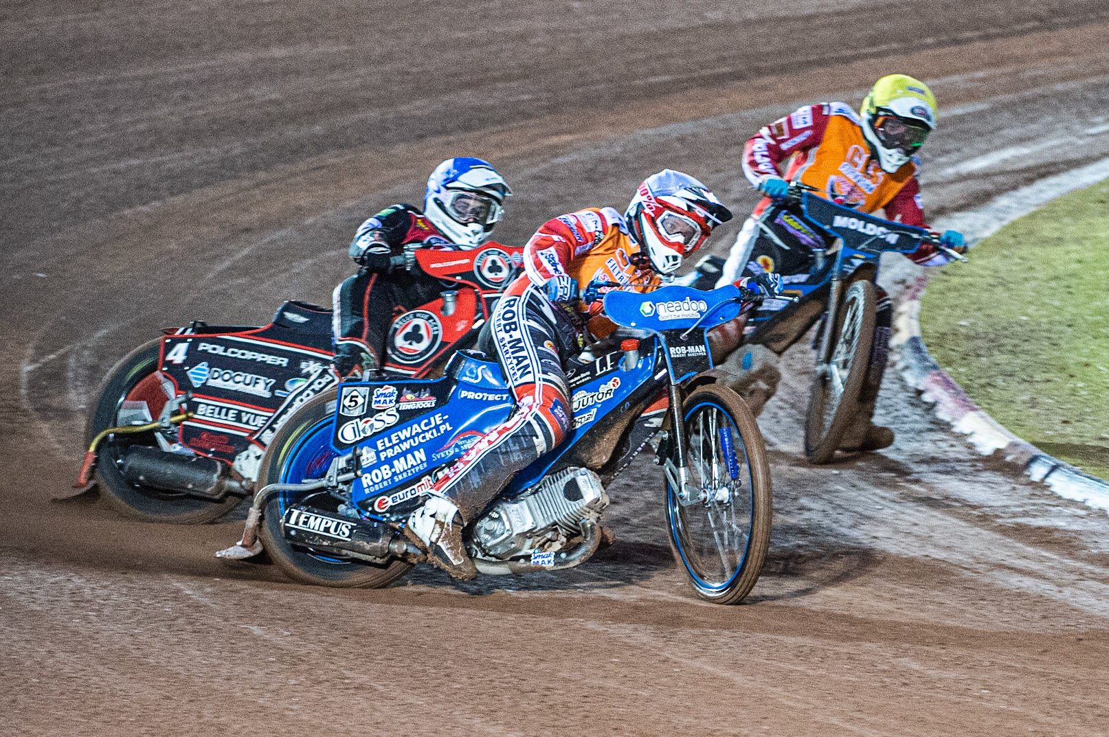 Photo by Ian Charles:

Tobiasz Musielak (White) leads Jaimon Lidsey  (Blue) and Rasmus Jensen   (Yellow)

Belle Vue Aces v Swindon Robins, Supporters Cup Final 1st Leg, National Speedway Stadium, Manchester, Thursday, 12, September, 2019