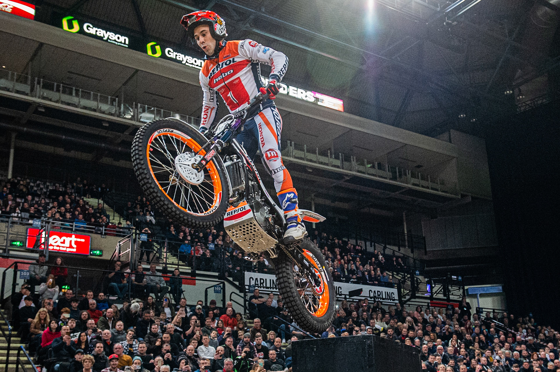 SHEFFIELD, ENGLAND  - DECEMBER 28TH  Tony Bou, Spain (Montessa) on section 2  during the 25th Anniversary Sheffield Indoor Trial at the FlyDSA Arena, Sheffield on Saturday 28th December 2019. (Credit: Ian Charles | MI News)