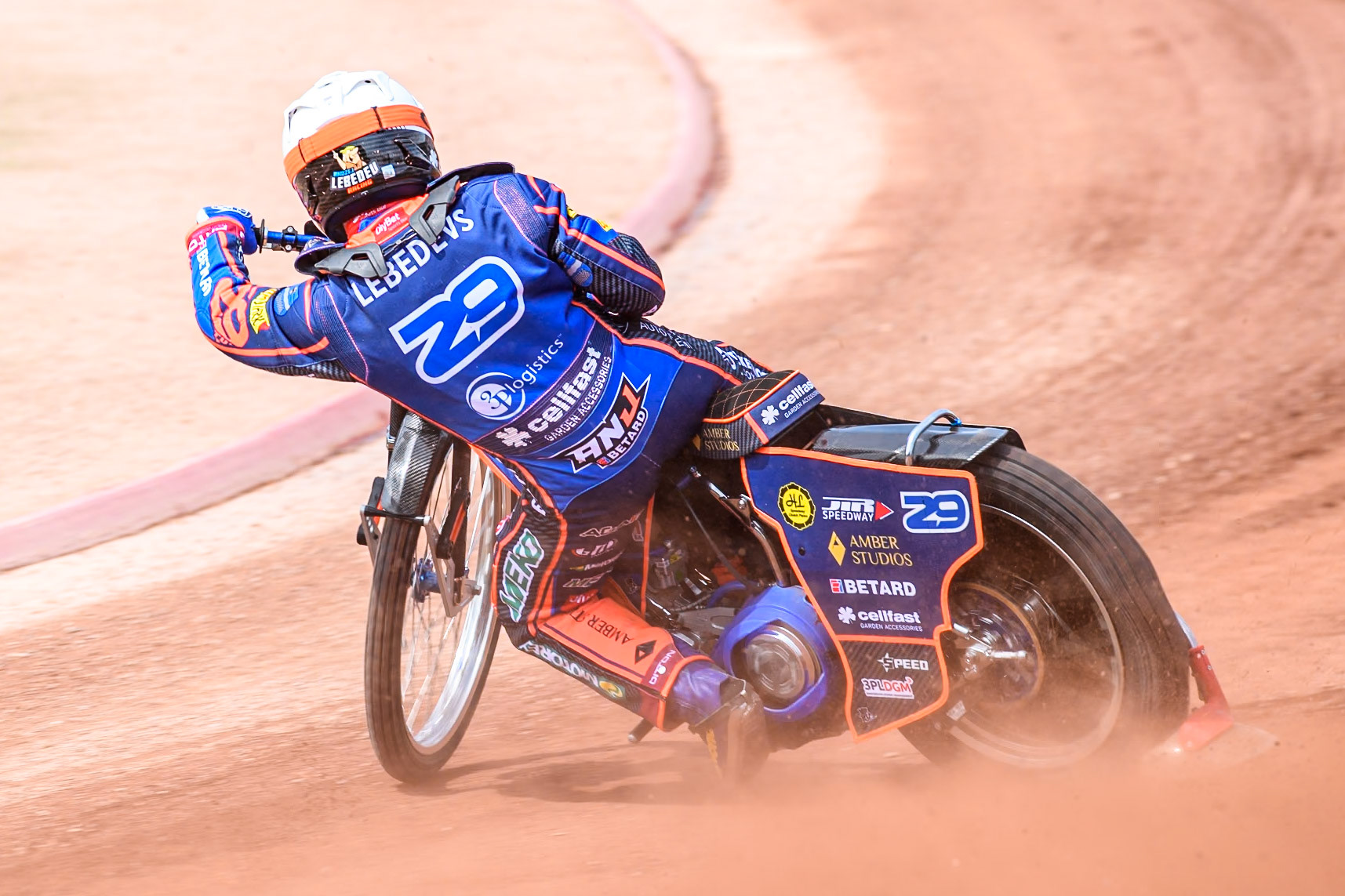 Andzejs Lebedevs (29) of Latvia in the qualifying session  during the ATPI FIM Speedway Grand Prix Round 4 at the National Speedway Stadium, Manchester, on Friday 6th June 2025. (Photo: Ian Charles | MI News)