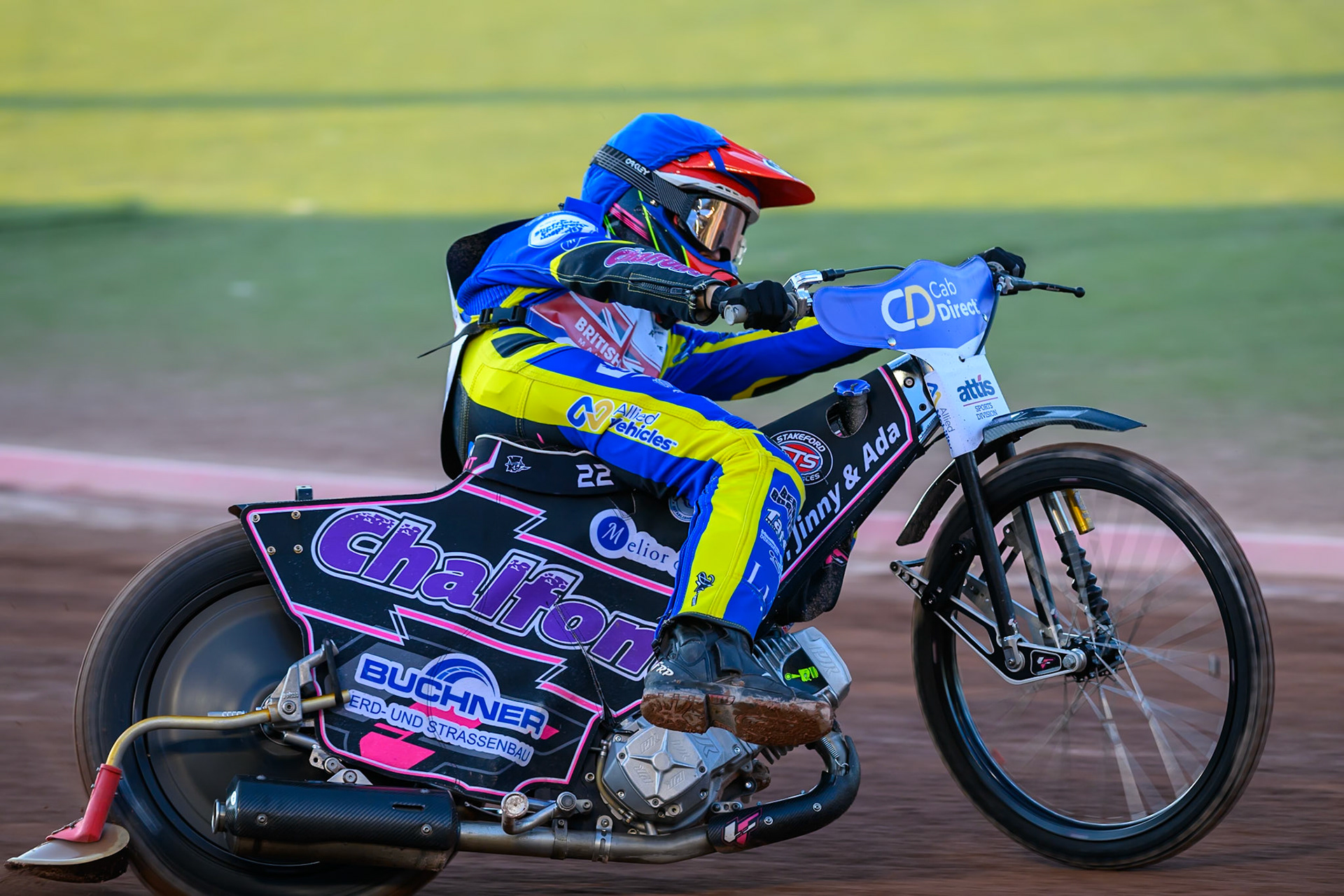 Leon Flint (14) in action during the Cab Direct British Speedway Championship Final at the National Speedway Stadium, Manchester on Saturday 15th August 2026. (Photo: Ian Charles | MI News)