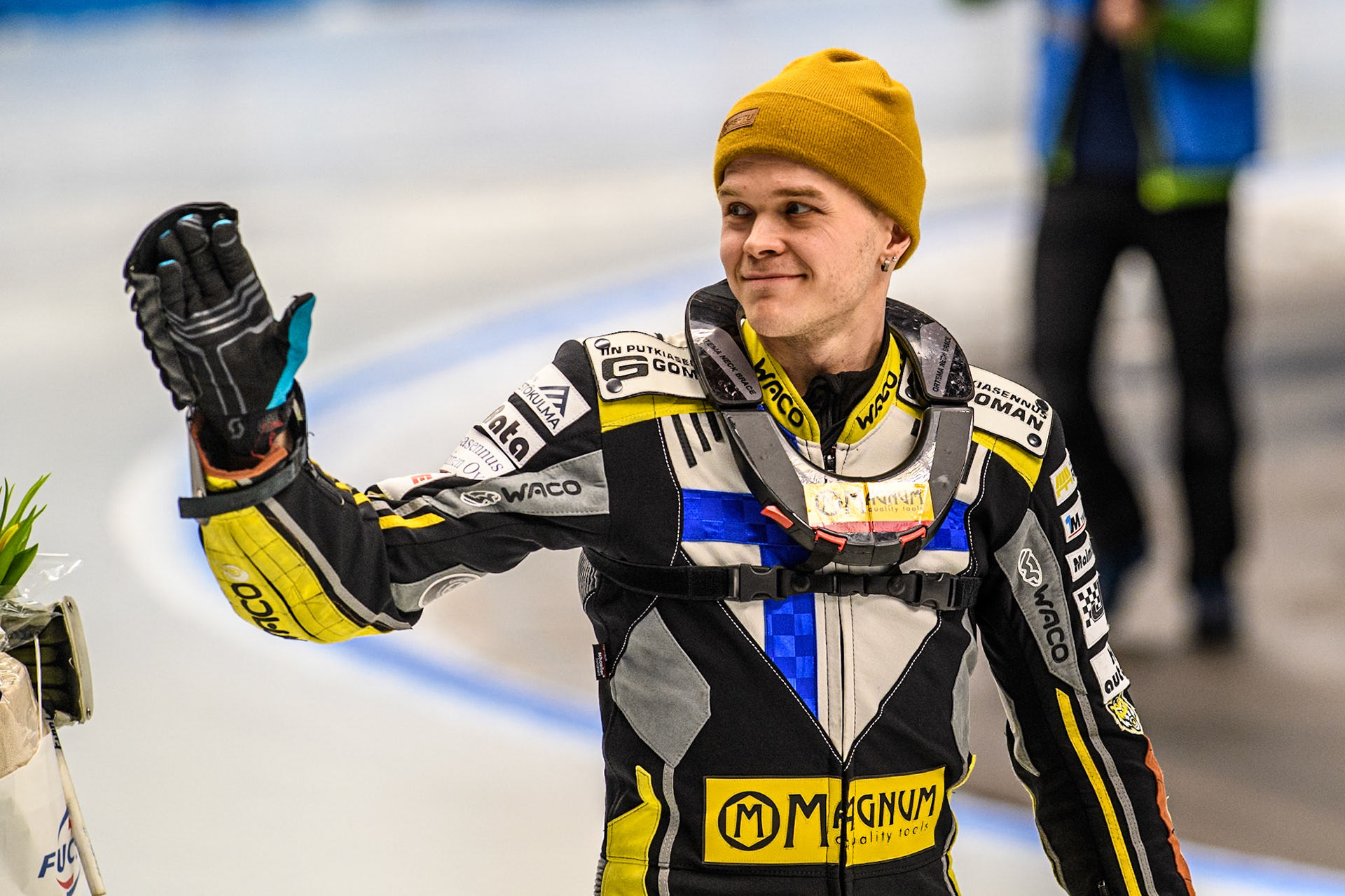 Heikki Huusko (67) of Finland during the Ice Speedway Gladiators World Championship Final 2 at Max-Aicher-Arena, Inzell on Sunday 16th March 2025. (Photo: Ian Charles | MI News)