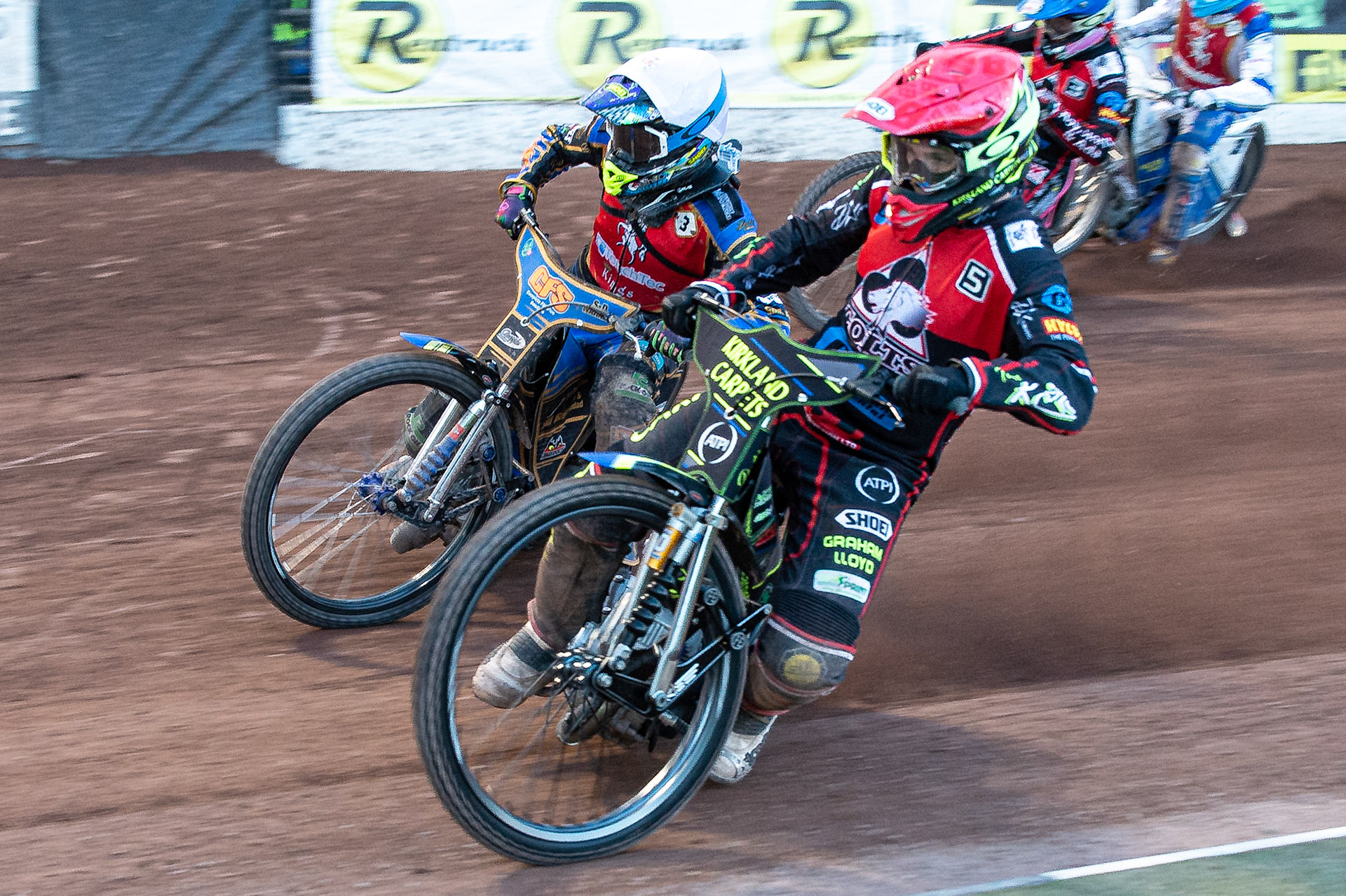 Photo: Ian Charles

Kyle Bickley  (Red) inside Anders Rowe  (White)

Belle Vue Colts v Kent Kings, SGB National League KO Cup Quarter Final 1st Leg, Belle Vue National Speedway Stadium, Manchester, Thursday 20  June  2019