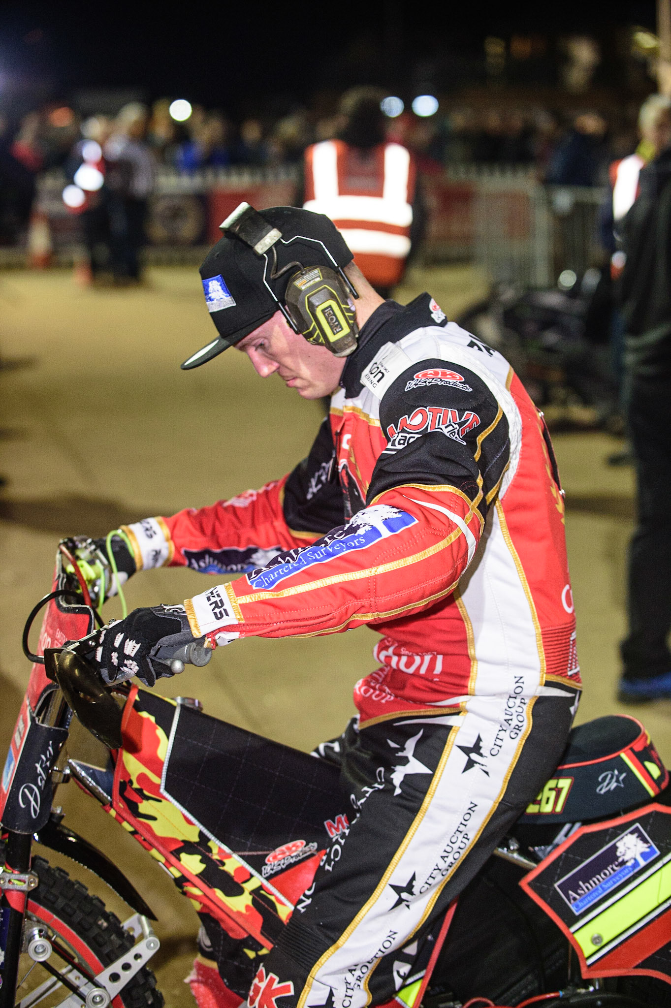 PETERBOROUGH, UK. OCT 14TH Michael Palm Toft  checks his machine during the SGB Premiership Grand Final 2nd leg between Peterborough and Belle Vue Aces at East of England Showground, Peterborough on Thursday 14th October 2021. (Credit: Ian Charles | MI News)