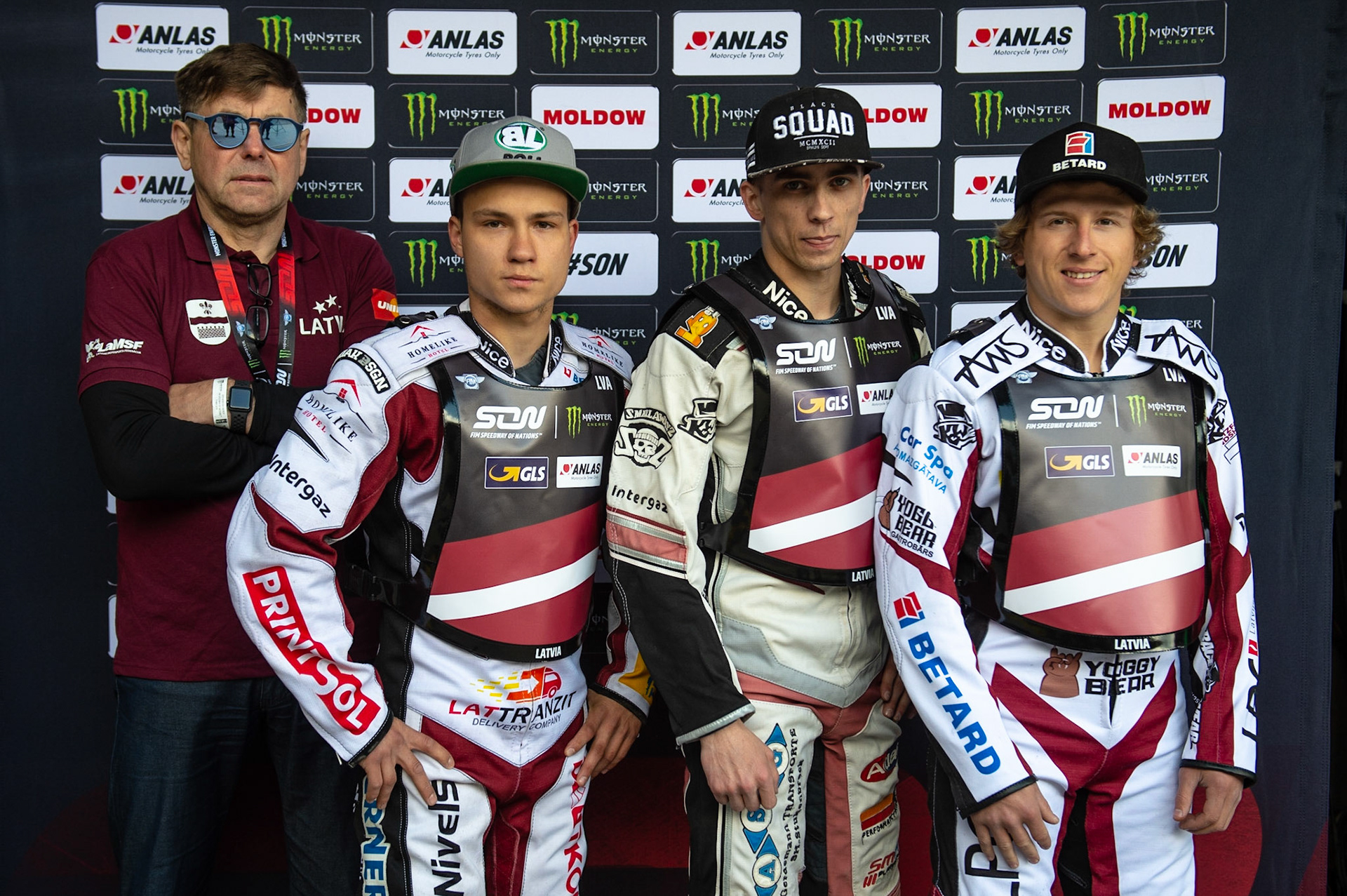 Photo: Ian Charles

Latvia (l-r) Vladimir Ribnikov, Oleg Mihailovs, Jevgenijs Kostigovs, Andzejs Lebedevs

Monster Energy FIM Speedway Of Nations, Race Off 2, Belle Vue National Speedway Stadium, Manchester 7 May  2019