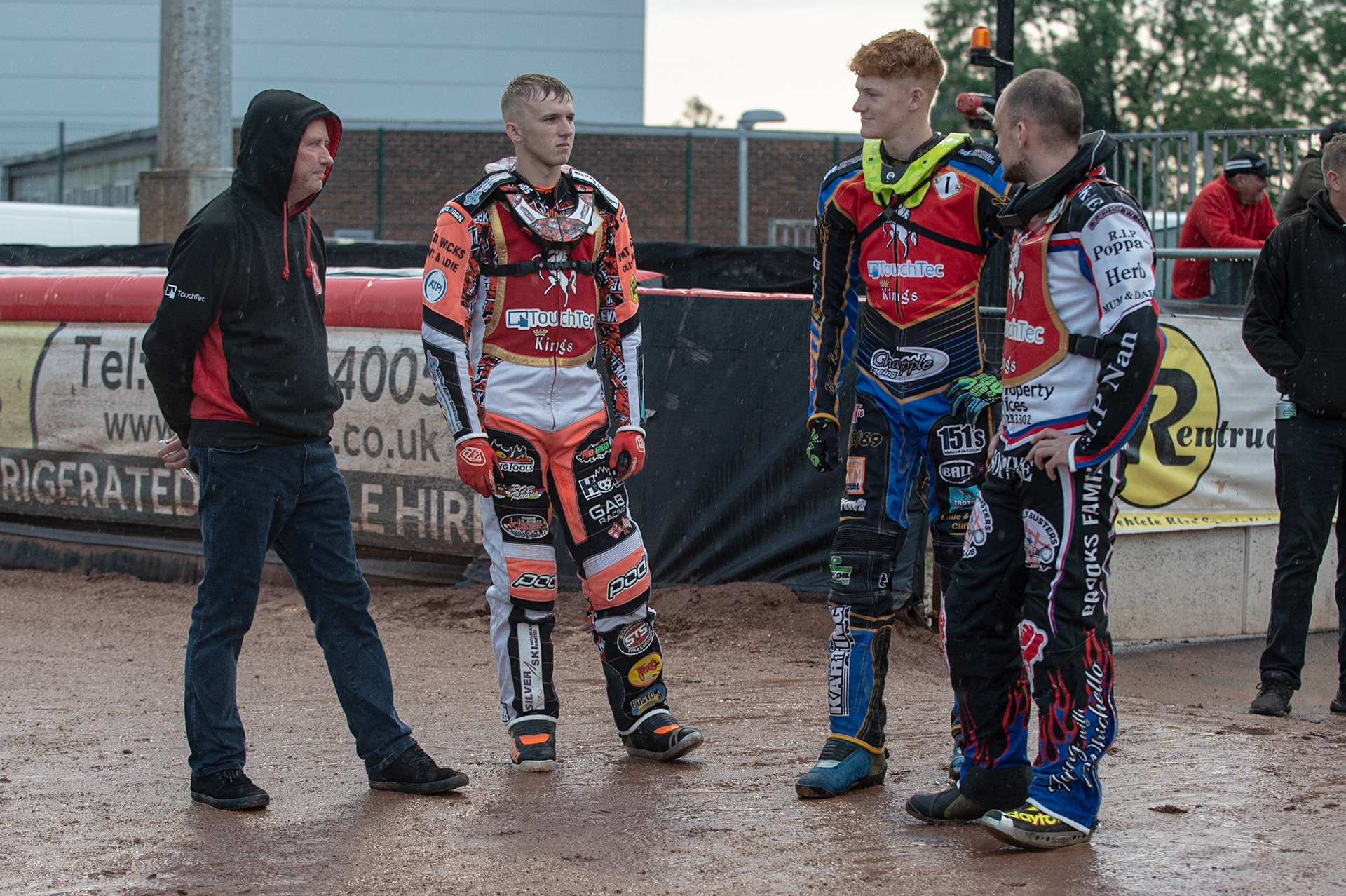Photo: Ian Charles

Kent meeting: (l-r) Chris Hunt , Jordan Jenkins , Anders Rowe and Luke Barnes 

Belle Vue Colts v Kent Kings, SGB National League, Belle Vue National Speedway Stadium, Manchester, Thursday 1  August  2019