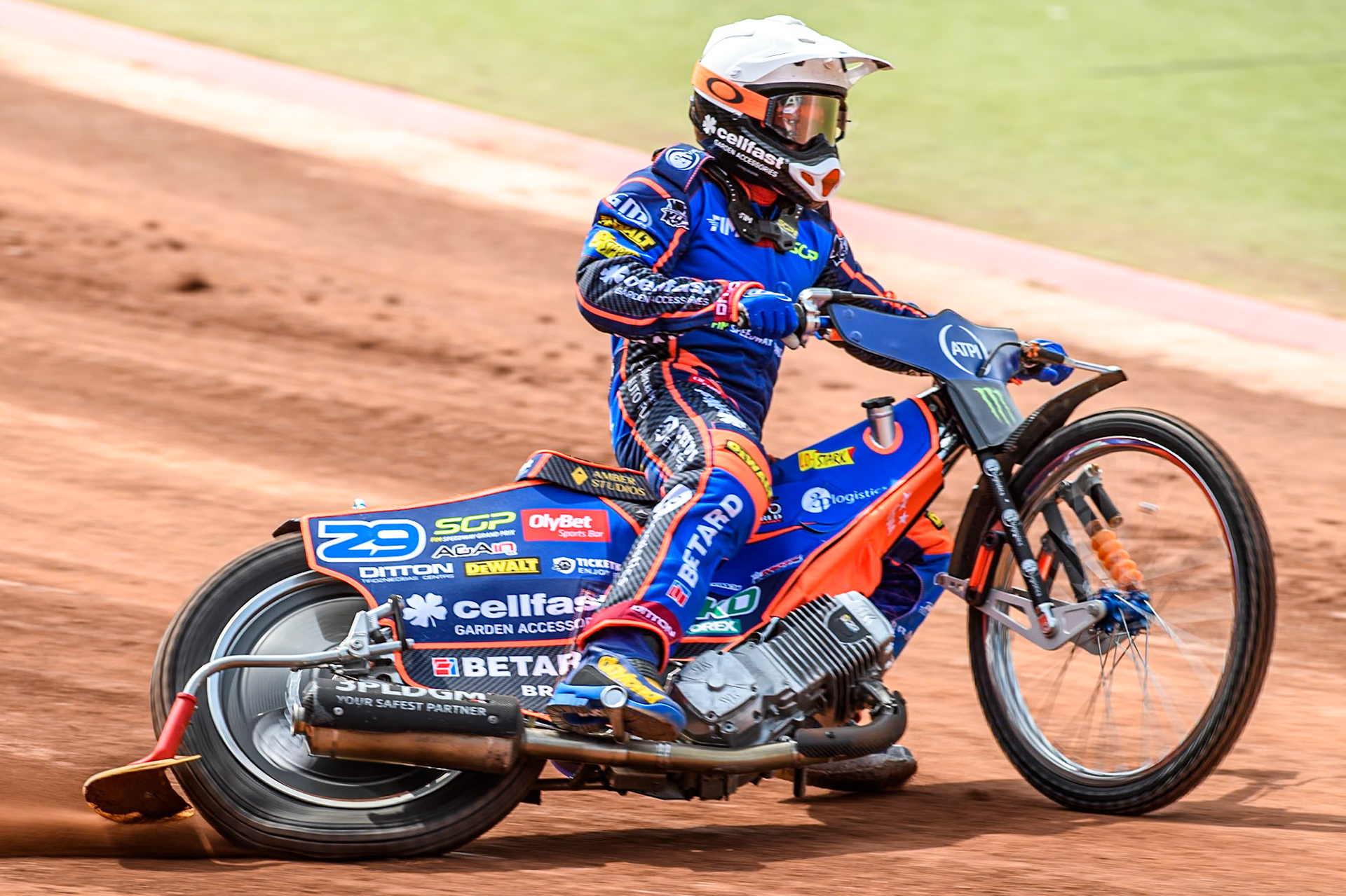Andzejs Lebedevs (29) of Latvia in the qualifying session  during the ATPI FIM Speedway Grand Prix Round 4 at the National Speedway Stadium, Manchester, on Friday 6th June 2025. (Photo: Ian Charles | MI News)