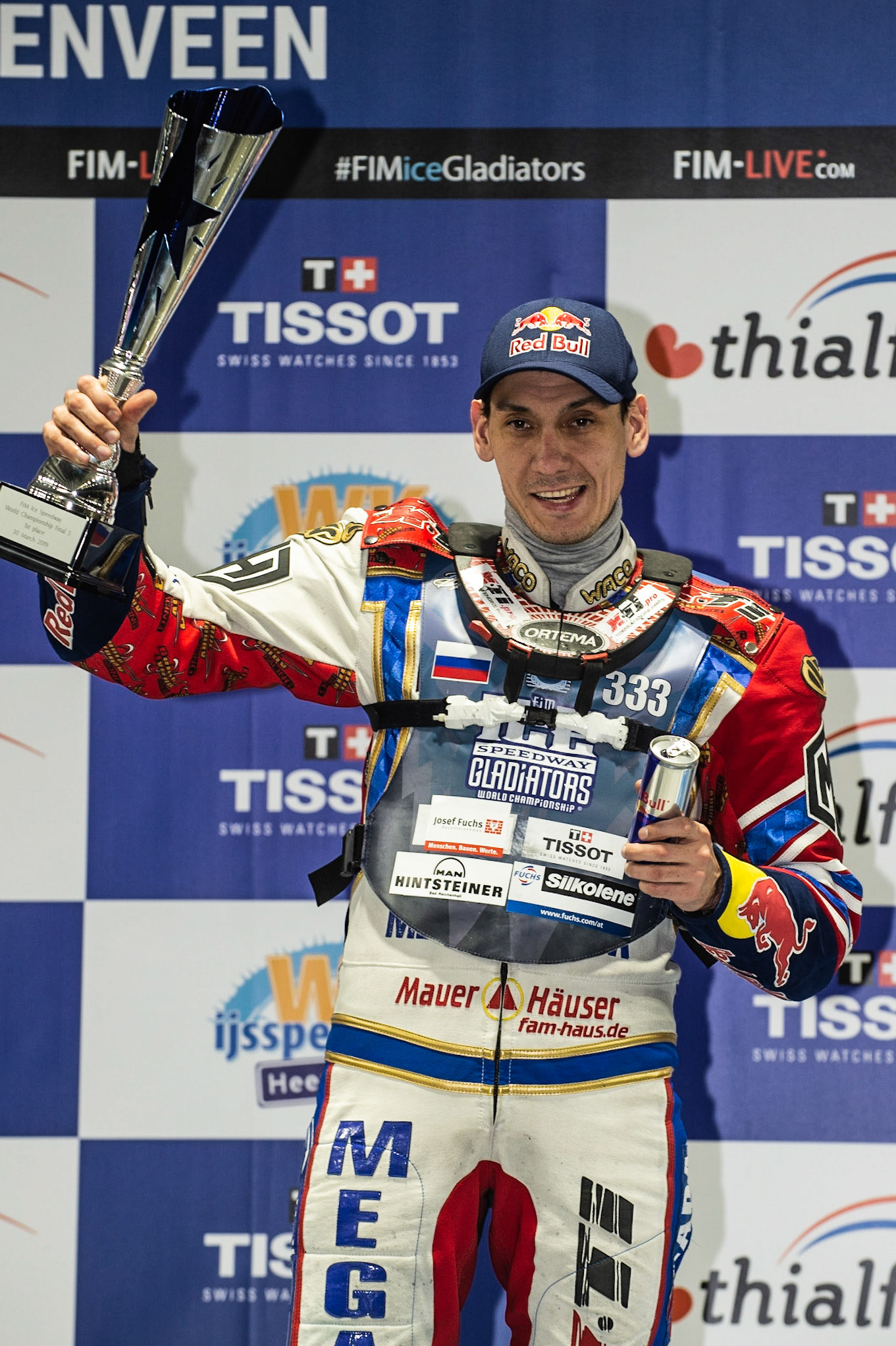 Photo: Ian Charles

Danil Ivanov with his winners trophy 

FIM Ice Speedway Gladiators World Championship, Event 5.1, Ice Rink Thialf, Heerenveen, Netherlands Saturday  30  March  2019