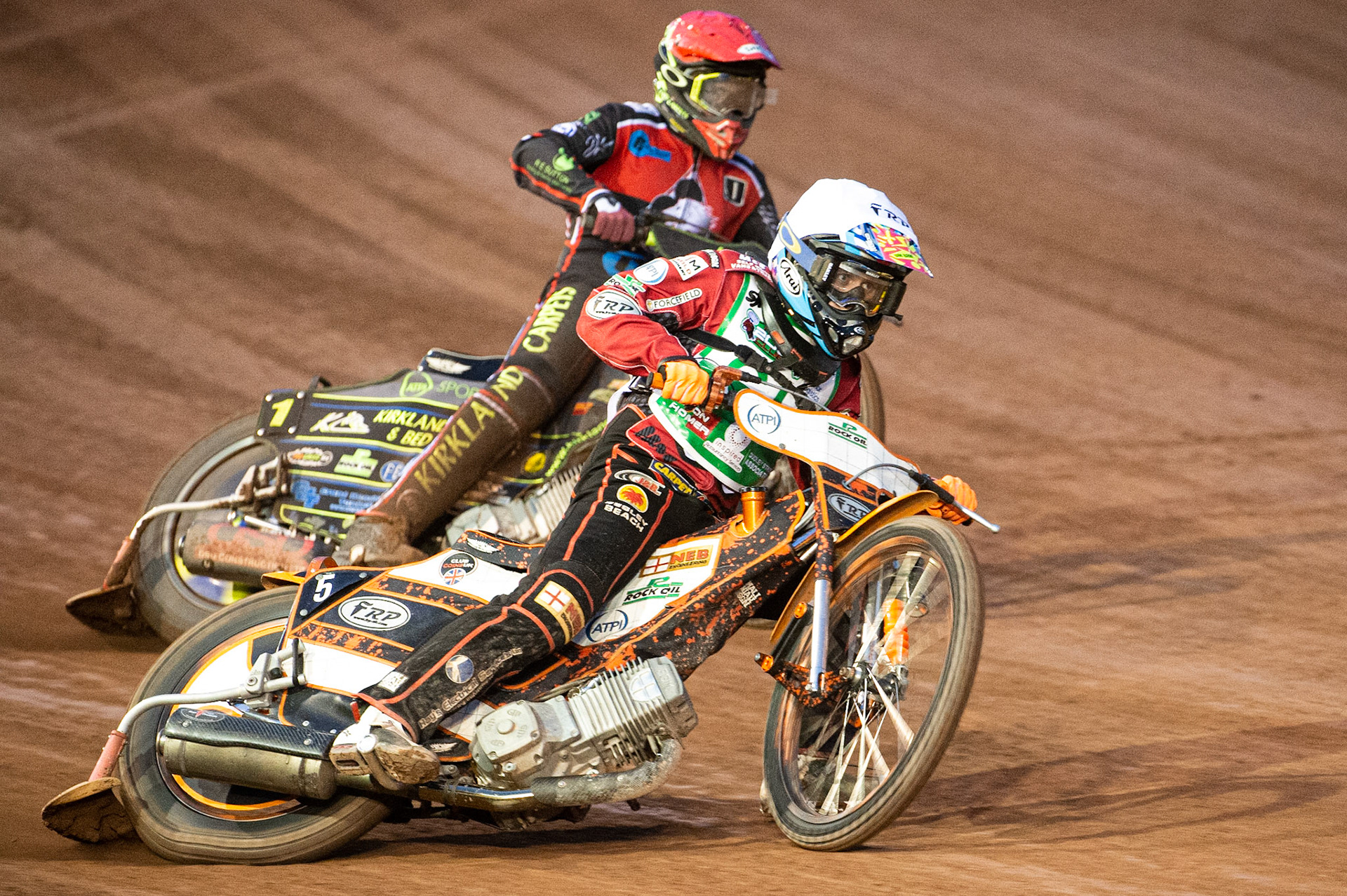 Photo: Ian Charles

Jack Smith  (White) leads Kyle Bickley  (Red) 

Belle Vue Colts v Cradley Heathens, SGB National League, Belle Vue National Speedway Stadium, Manchester, Thursday 29  August  2019