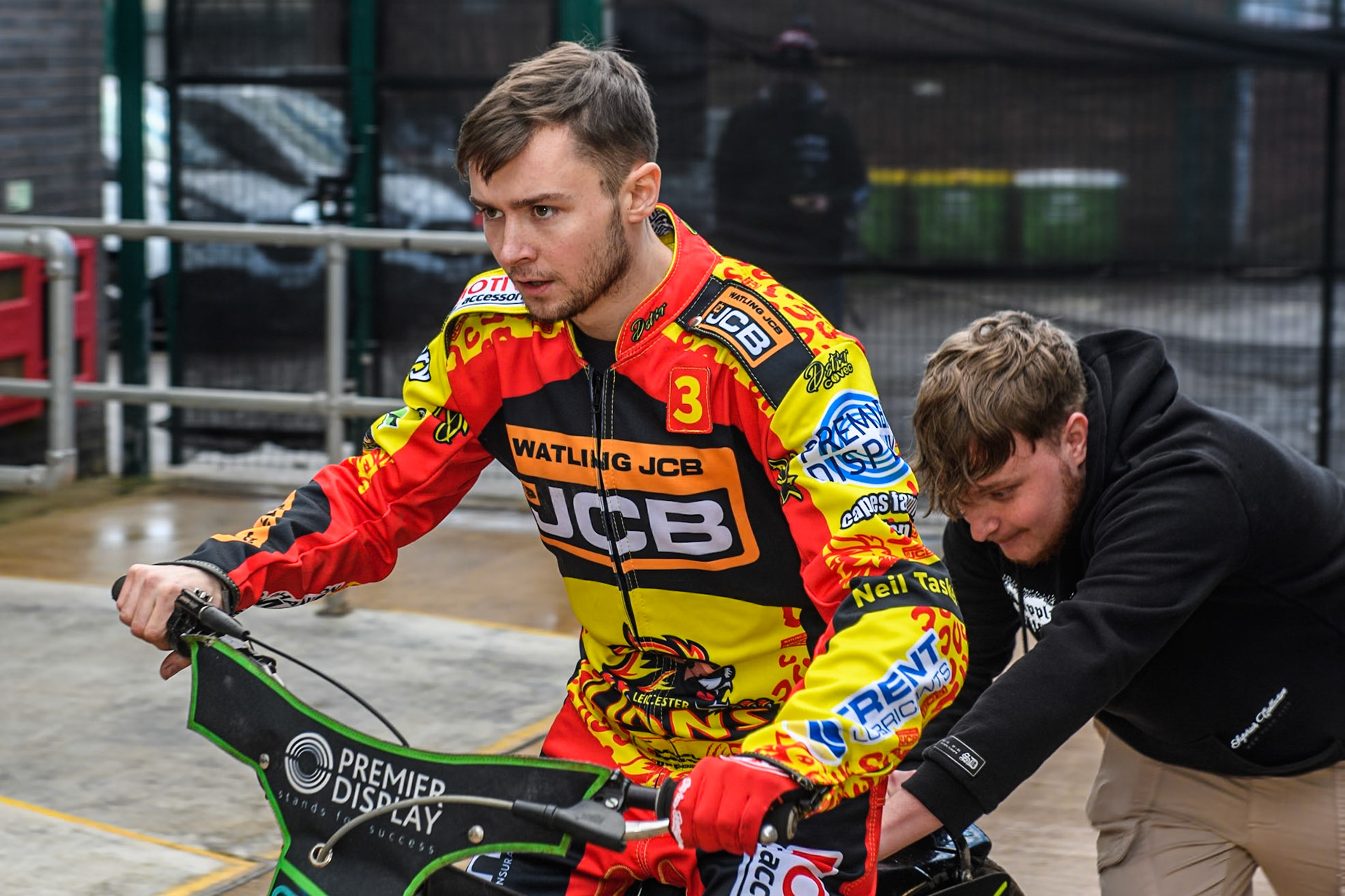 Leicester Lion Cubs' Tom Spencer during the WSRA  National Development League match between Belle Vue Colts and Leicester Lion Cubs at the National Speedway Stadium, Manchester on Friday 29th March 2024. (Photo: Ian Charles | MI News)
