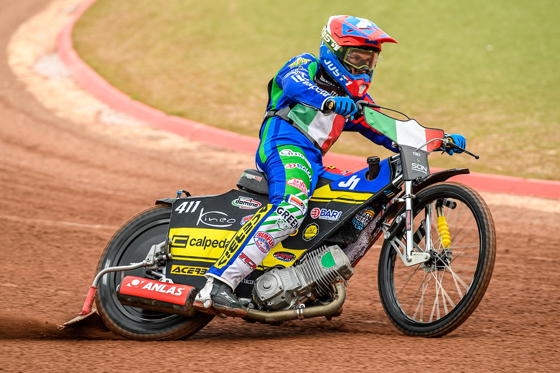 Paco Castagna of Italy practices during the Monster Energy FIM Speedway of Nations Semi-Final 1 at the National Speedway Stadium, Manchester on Tuesday 9th July 2024. (Photo: Ian Charles | MI News)