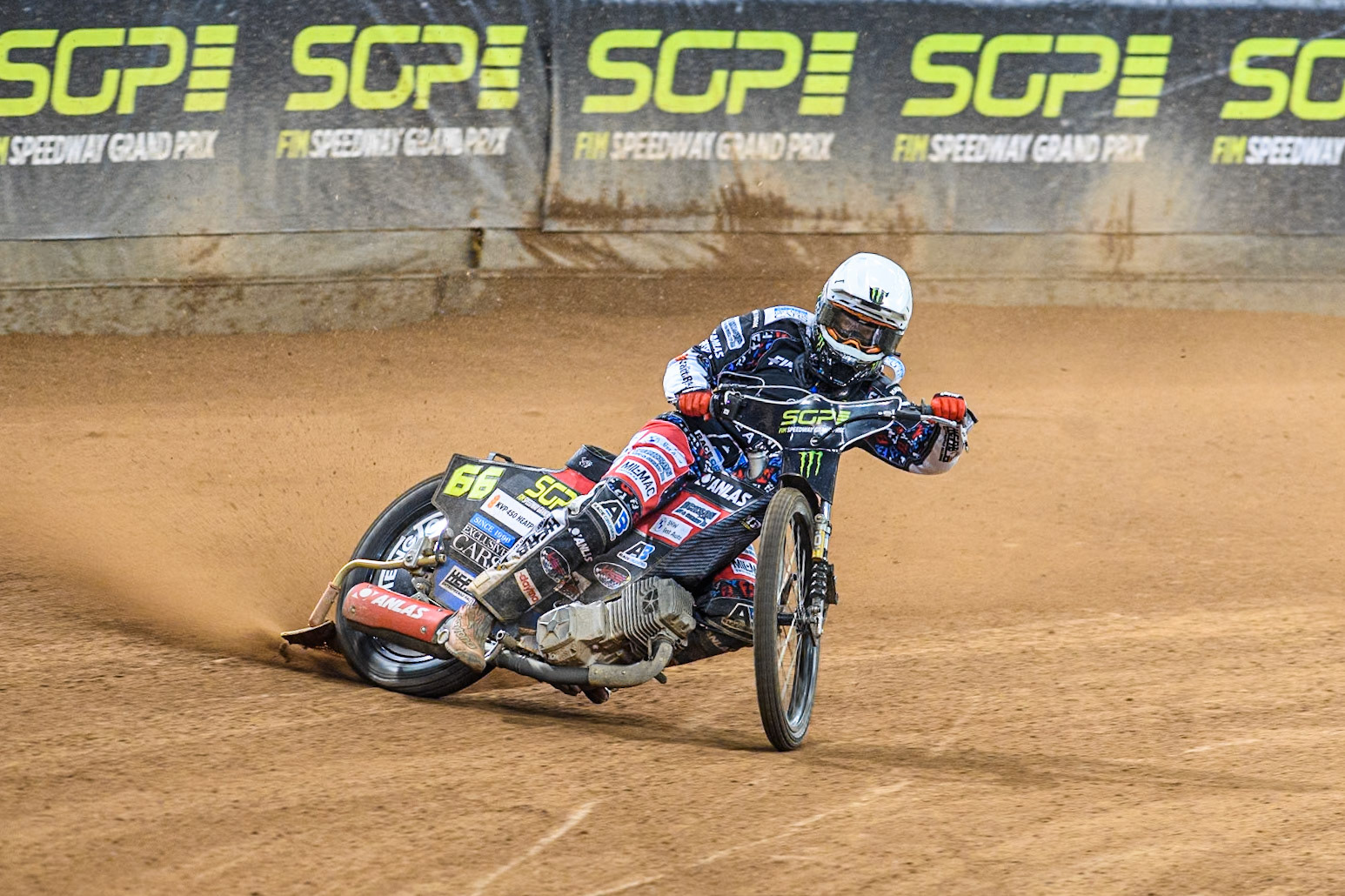 Fredrik Lindgren (66) of Sweden in action during the FIM Speedway Grand Prix of Great Britain at The Principality Stadium, Cardiff on Saturday 17th August 2024. (Photo: Ian Charles | MI News)