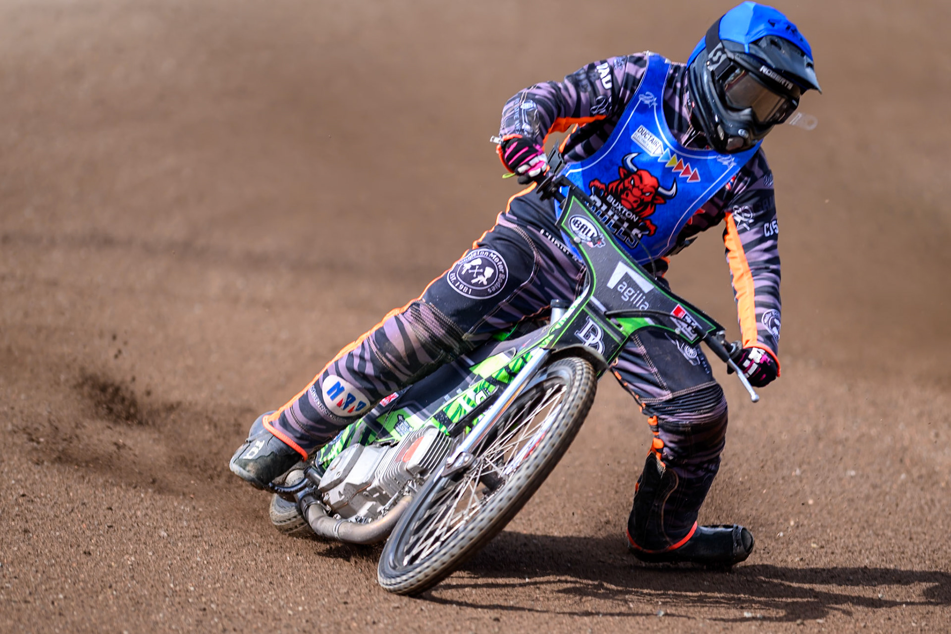 Jack Roberts of Buxton Bulls gets out of shape on the third and fourth turns during the WSRA National Development League match between Buxton Bulls and King's Lynn Young Stars at Hi-Edge Speedway, Buxton on Sunday 9th August 2026. (Photo: Ian Charles | MI News)
