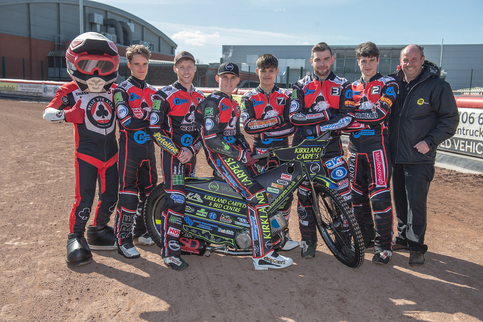 Photo by Ian Charles:

Belle Vue Colts:
(l-r) Ben Rathbone, Paul Bowen, Kyle Bickley, Jordan Palin, Danny Phillips, Ben Woodhull, 

Belle Vue Speedway Press & Practice Day, National Speedway Stadium, Manchester, Monday, 25, March, 2019