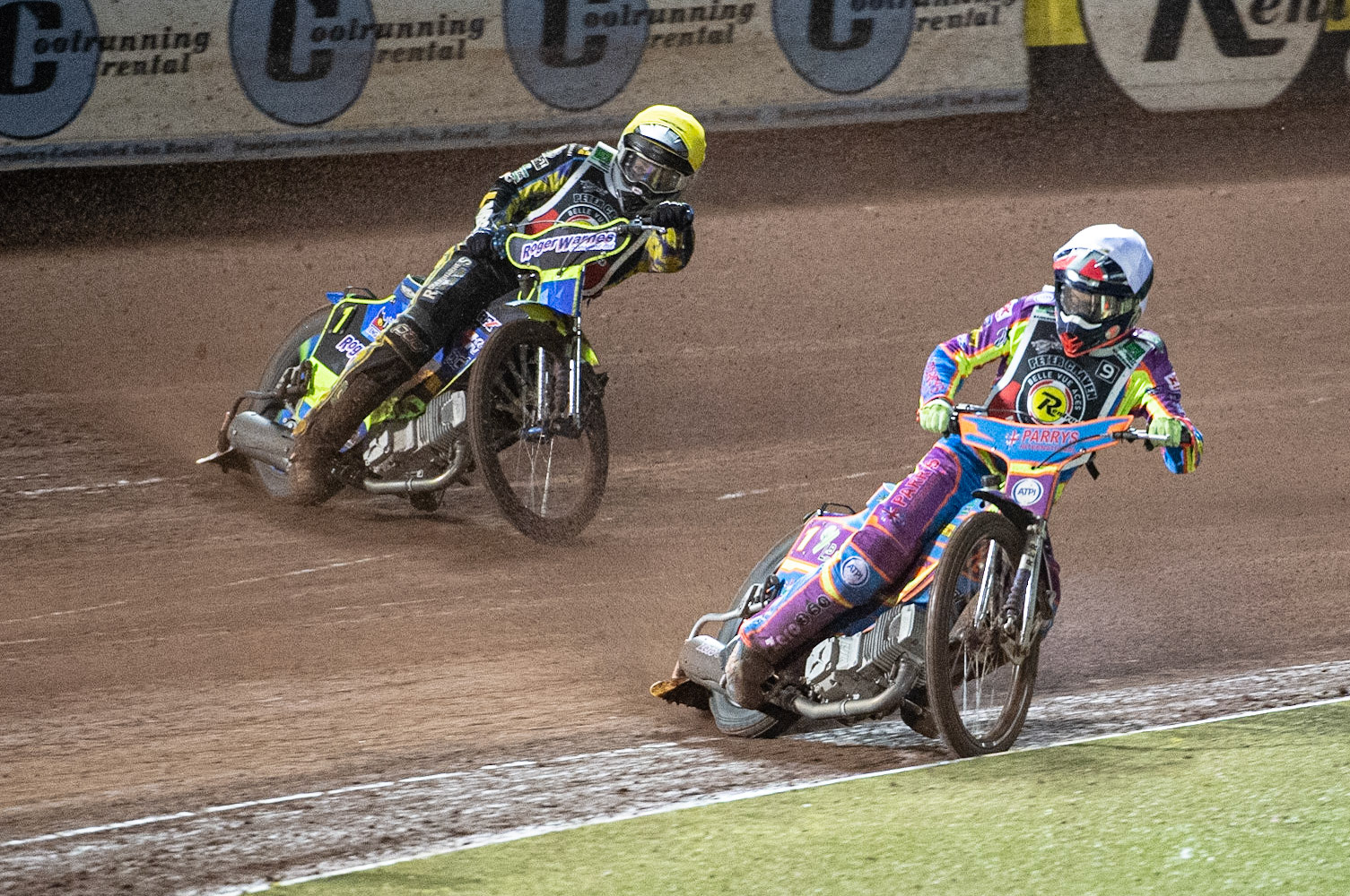 Photo: Ian CharlesRory Schlein (White) passes Troy Batchelor (Yellow)Peter Craven Memorial Trophy, National Speedway Stadium, Manchester Thursday  22  October  2020