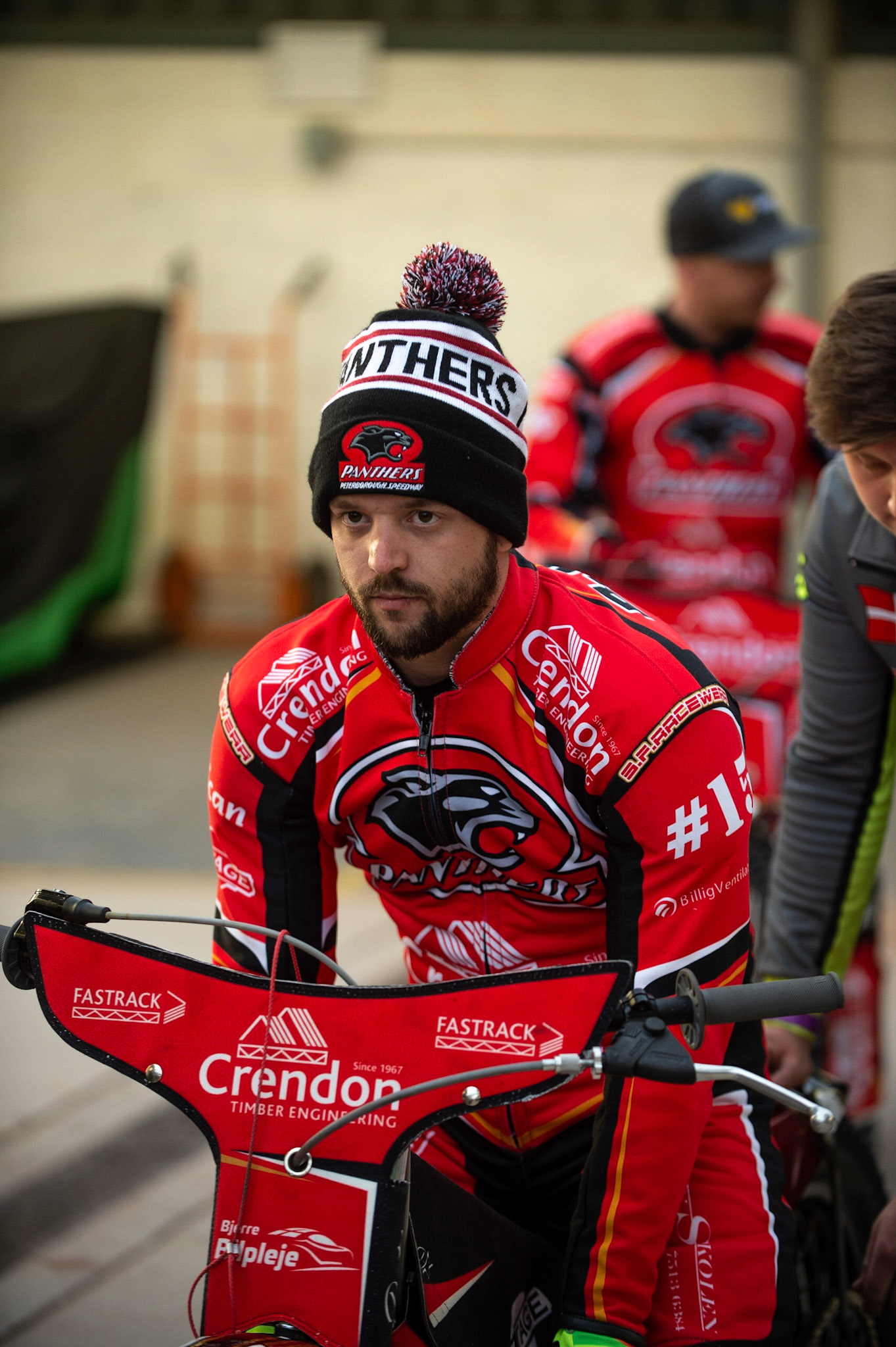 Photo by Ian Charles:

Lasse Bjerre  waits to go out for the rider parade

Belle Vue Aces v Peterborough Panthers, British Speedway Premiership, National Speedway Stadium, Manchester, Monday, 29, April, 2019