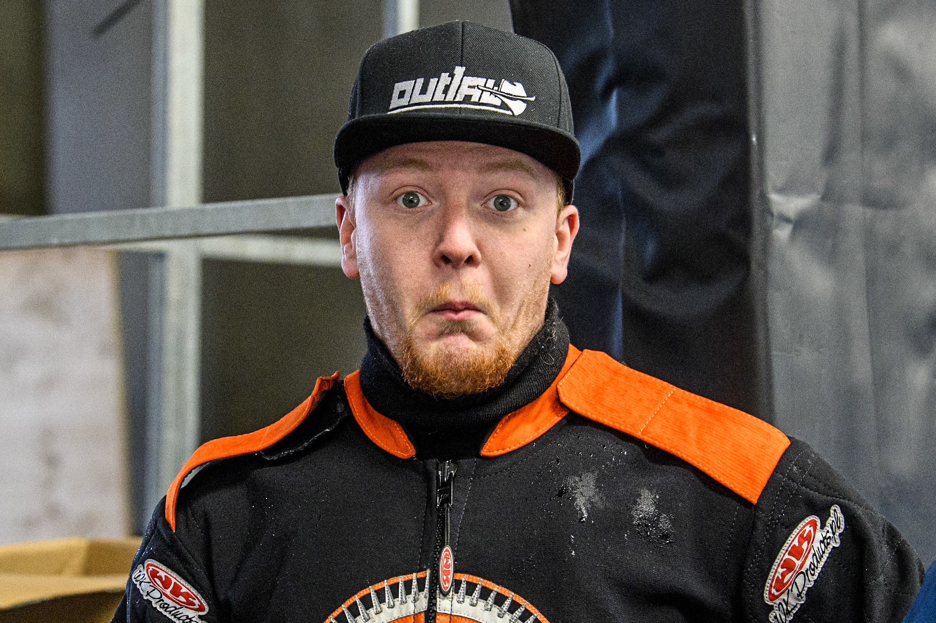 Sebastian Reitsma (125) of The Netherlands pulls a silly face during practice for  the Ice Speedway Gladiators World Championship Finals 1 &amp; 2 at Max-Aicher-Arena, Inzell on Friday 14th March 2025. (Photo: Ian Charles | MI News)
